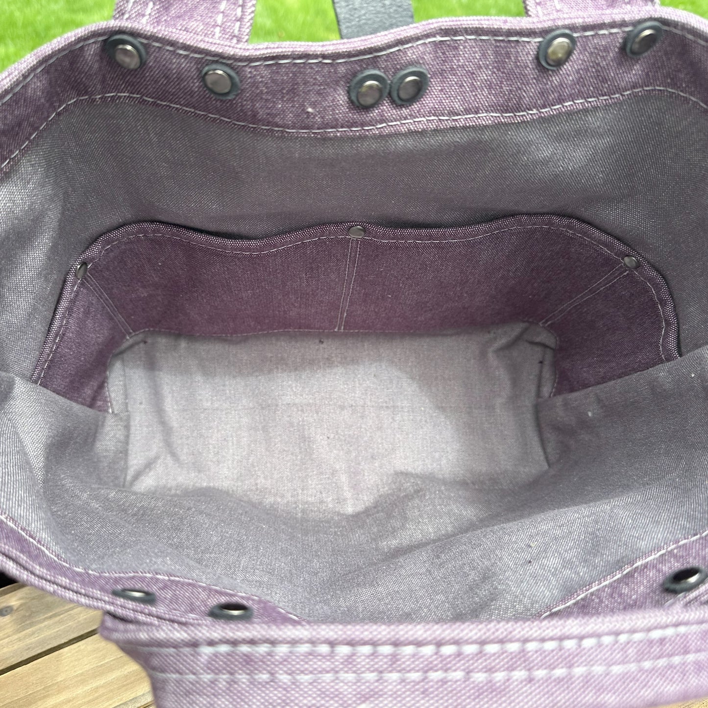 Army Duck Plum Canvas with Gunmetal Hardware and Black Heavy Duty Strap Waterman Tote squirescanvascreations.com