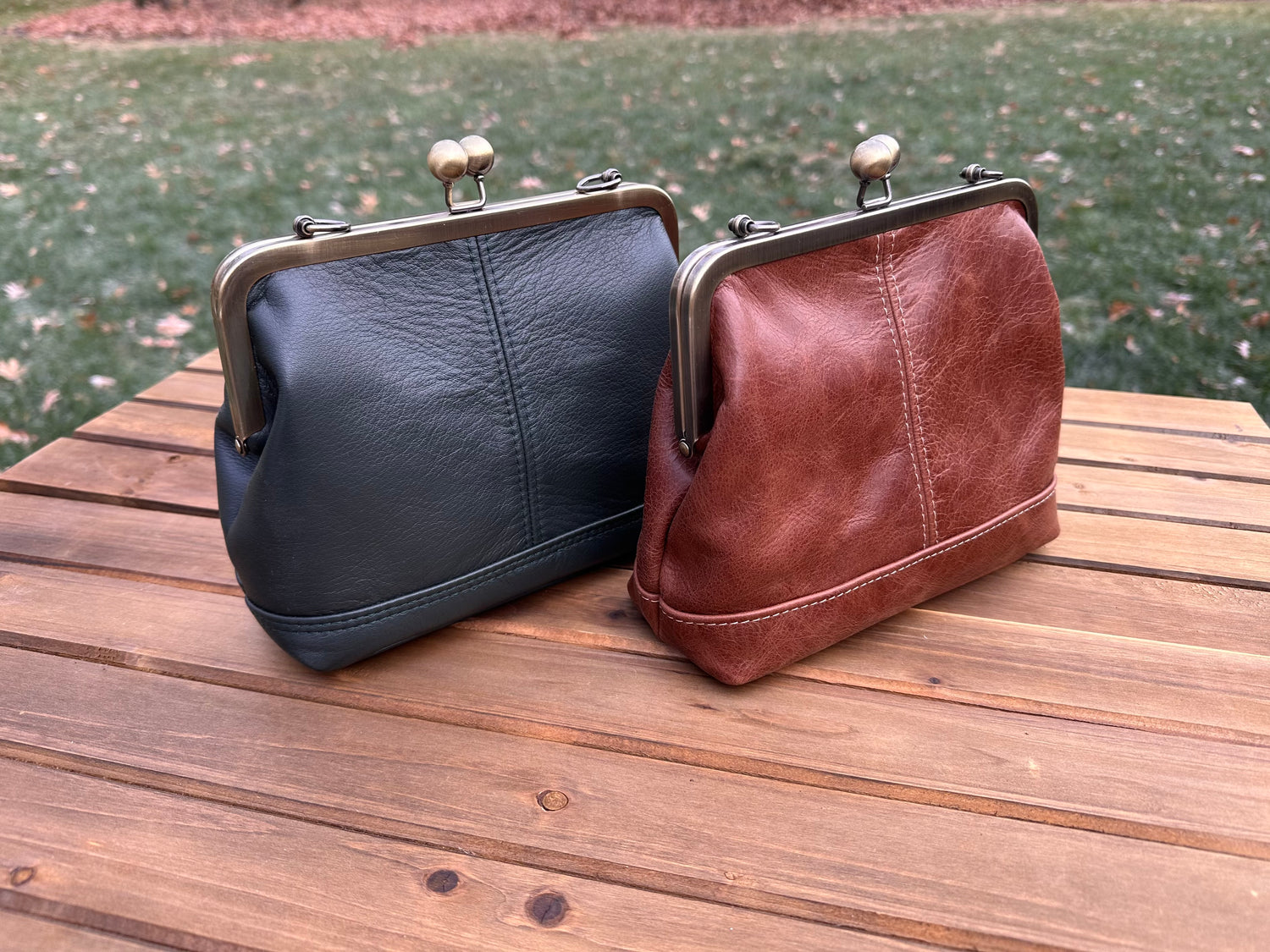 Leather Princess Anne Kiss Lock Bronze Hardware SquiresCanvasCreations.com