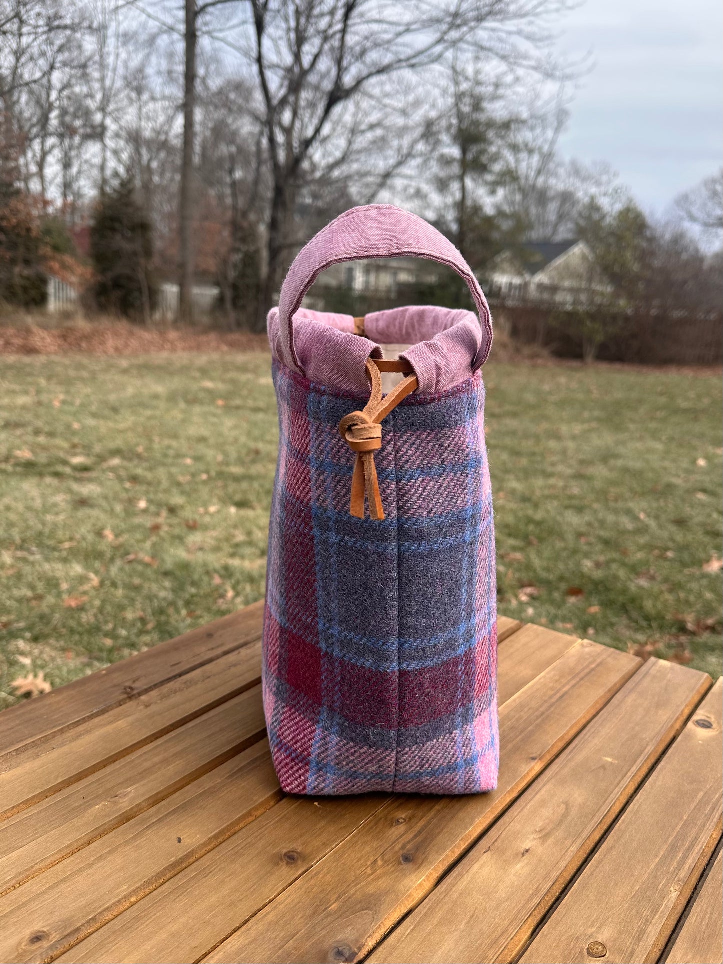 Harris Tweed® Highland Maker Bag Pink and Blue Plaid Harris Tweed® SquiresCanvasCreations.com