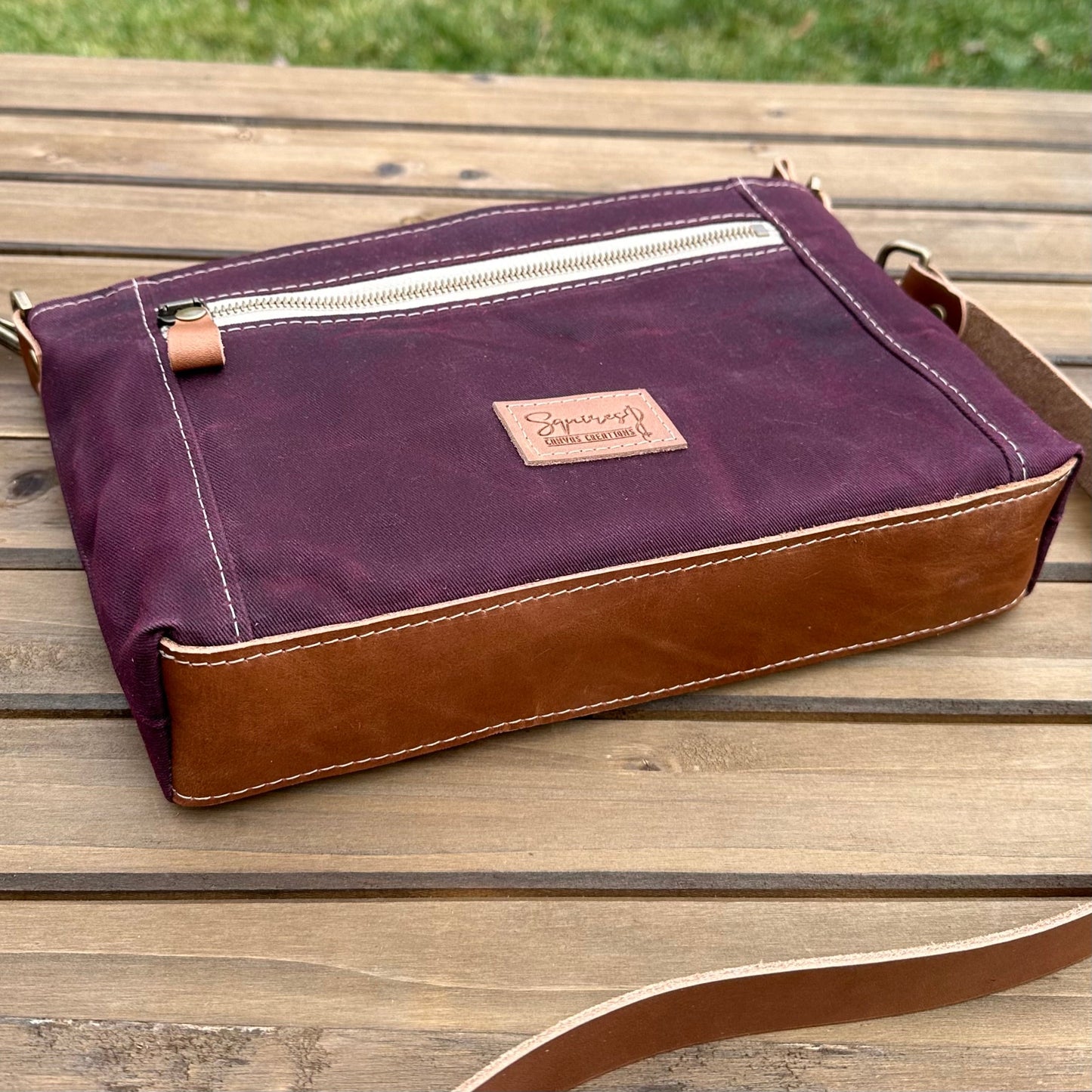 Burgundy Waxed Twill with Antique Brass Hardware Parish Creek Crossbody squirescanvascreations.com