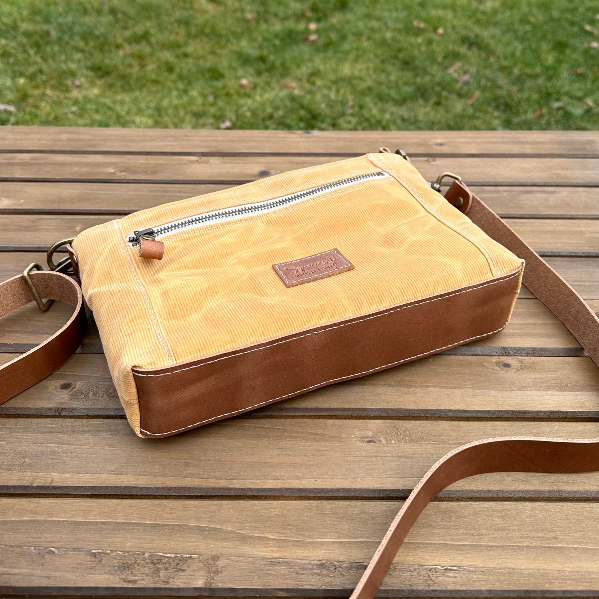Honey Waxed Corduroy with Antique Brass Hardware Parish Creek Crossbody squirescanvascreations.com