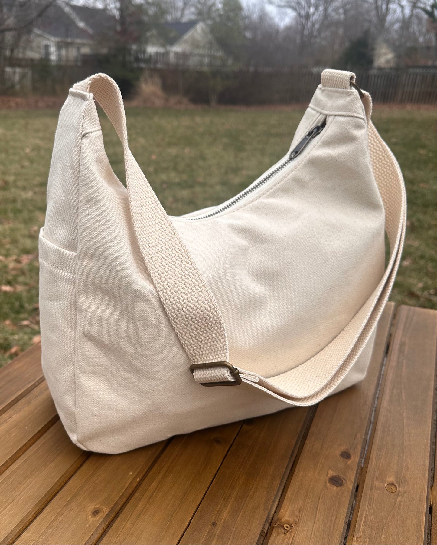 South Creek Hobo Bag Natural 15oz Canvas with Natural Cotton Webbing Strap SquiresCanvasCreations.com