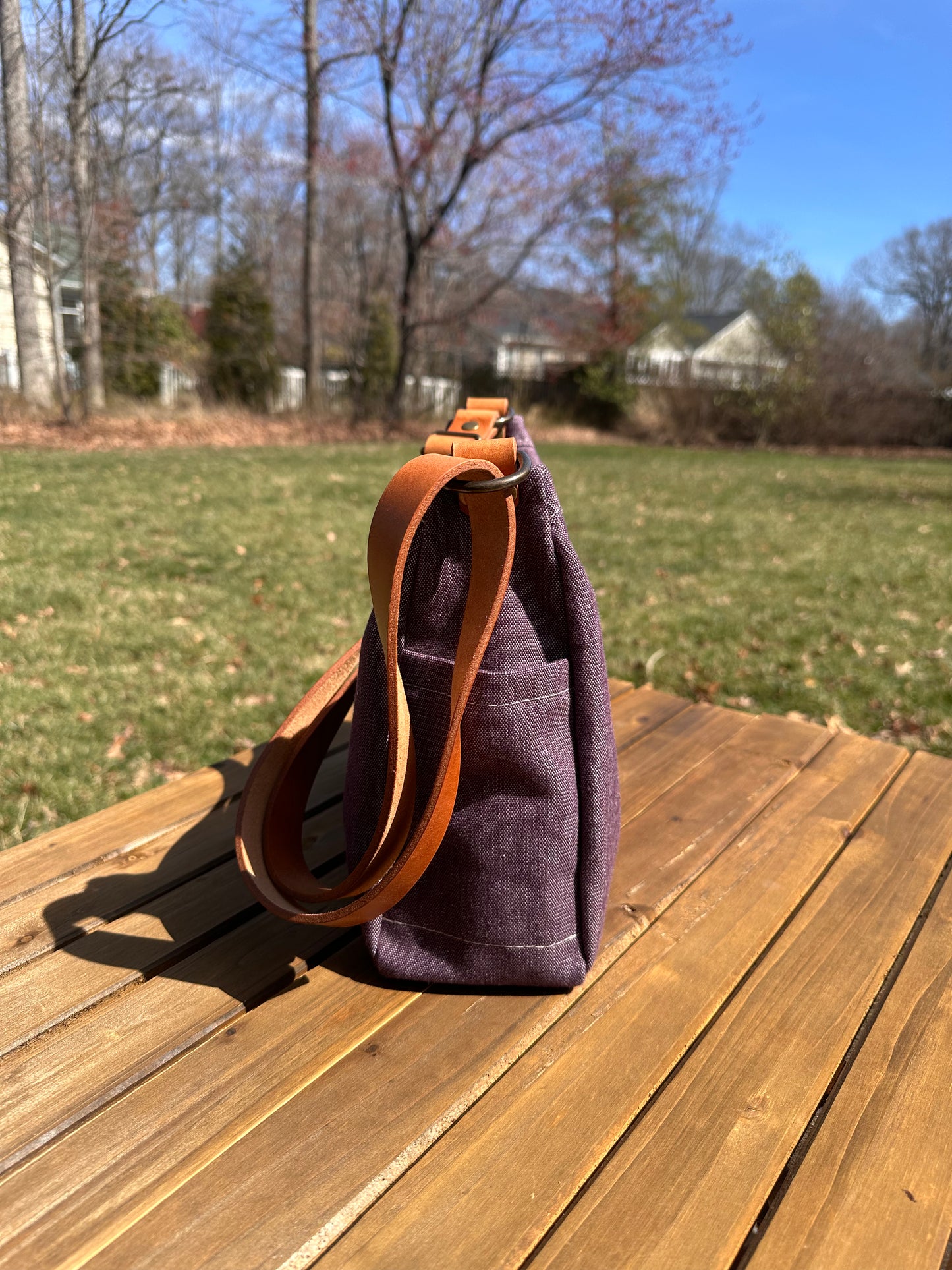 South Creek Hobo bag Plum Army Duck Canvas with Cognac Leather Strap