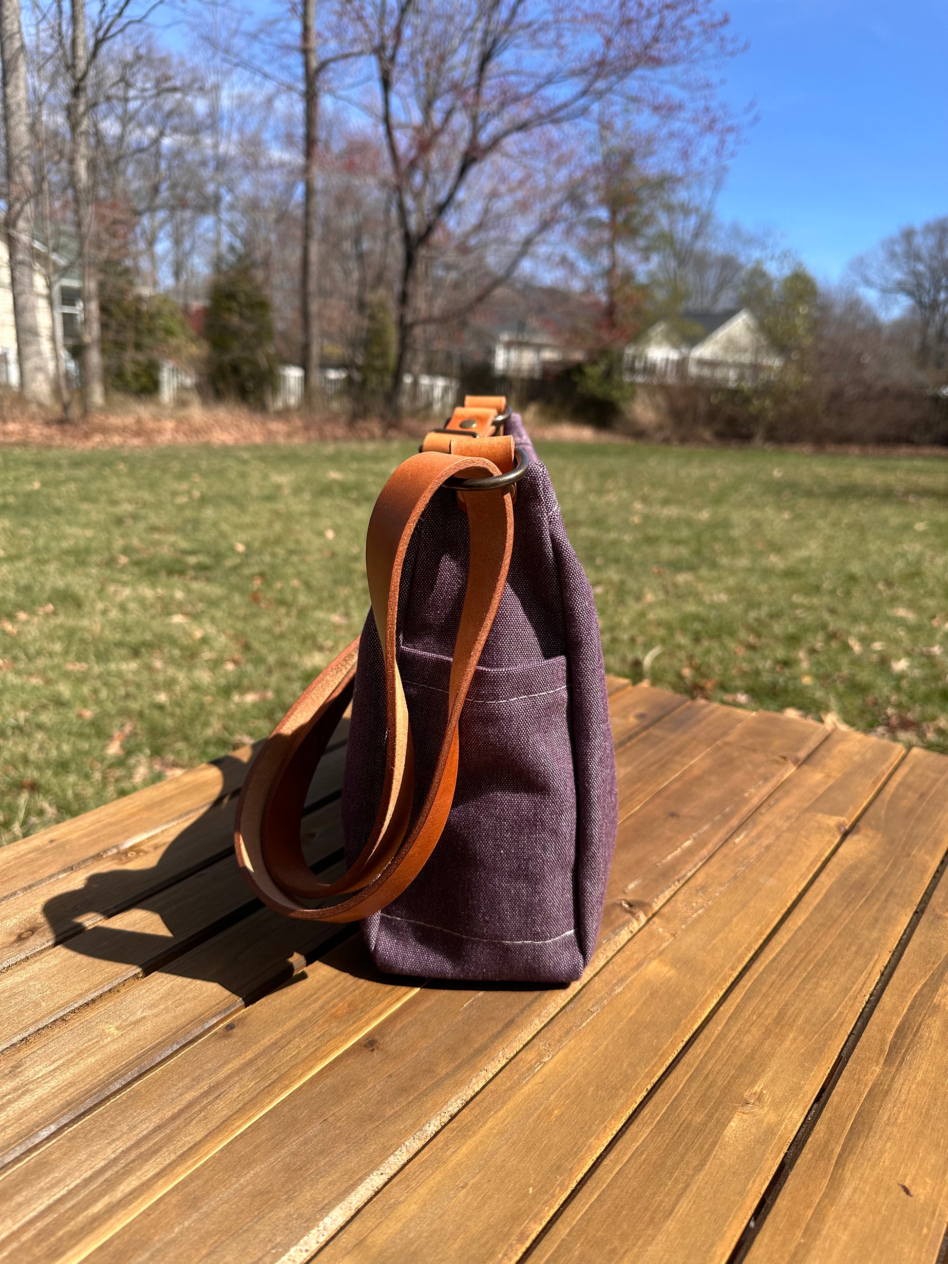 South Creek Hobo bag Plum Army Duck Canvas with Cognac Leather Strap
