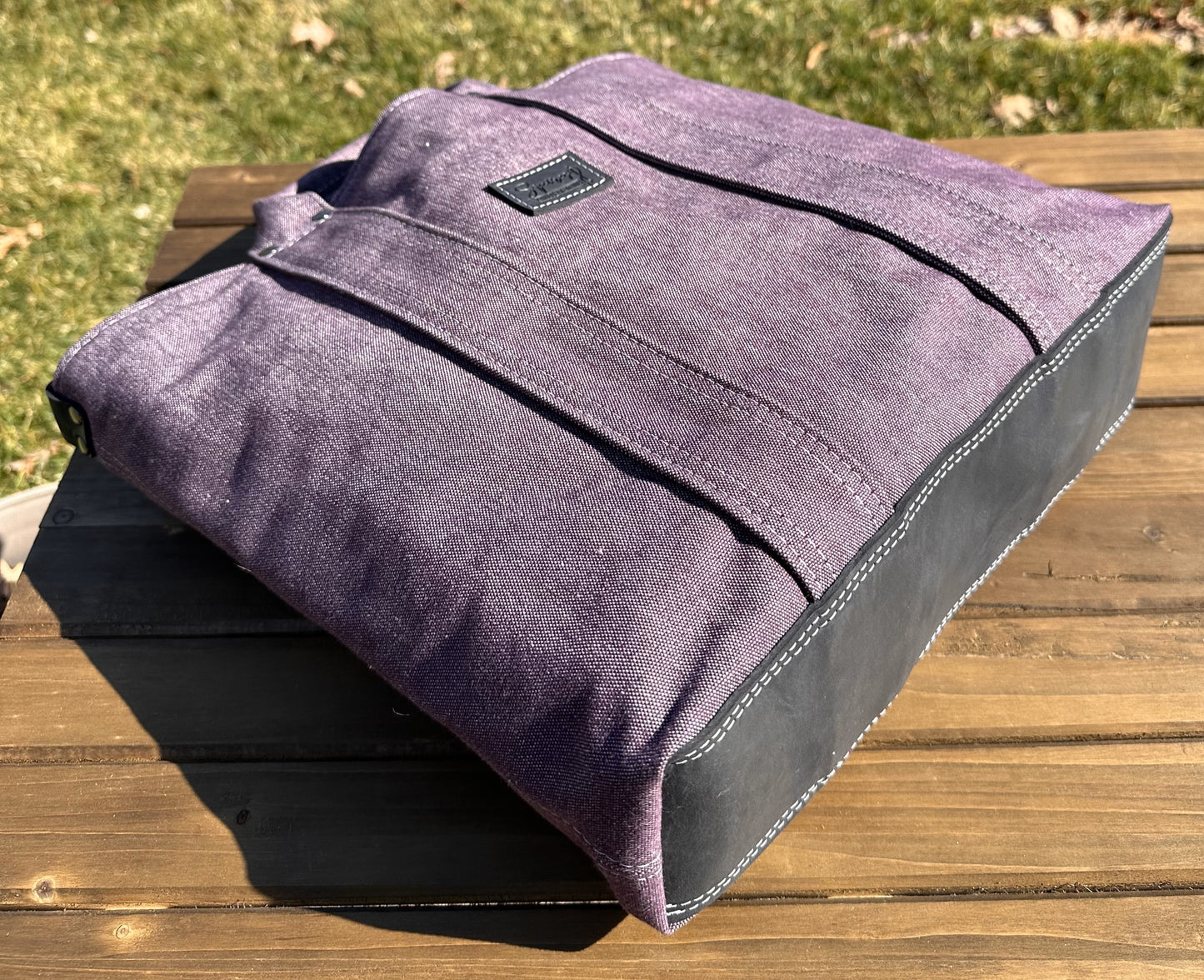 Army Duck Plum Canvas with Gunmetal Hardware and Black Heavy Duty Strap Waterman Tote squirescanvascreations.com