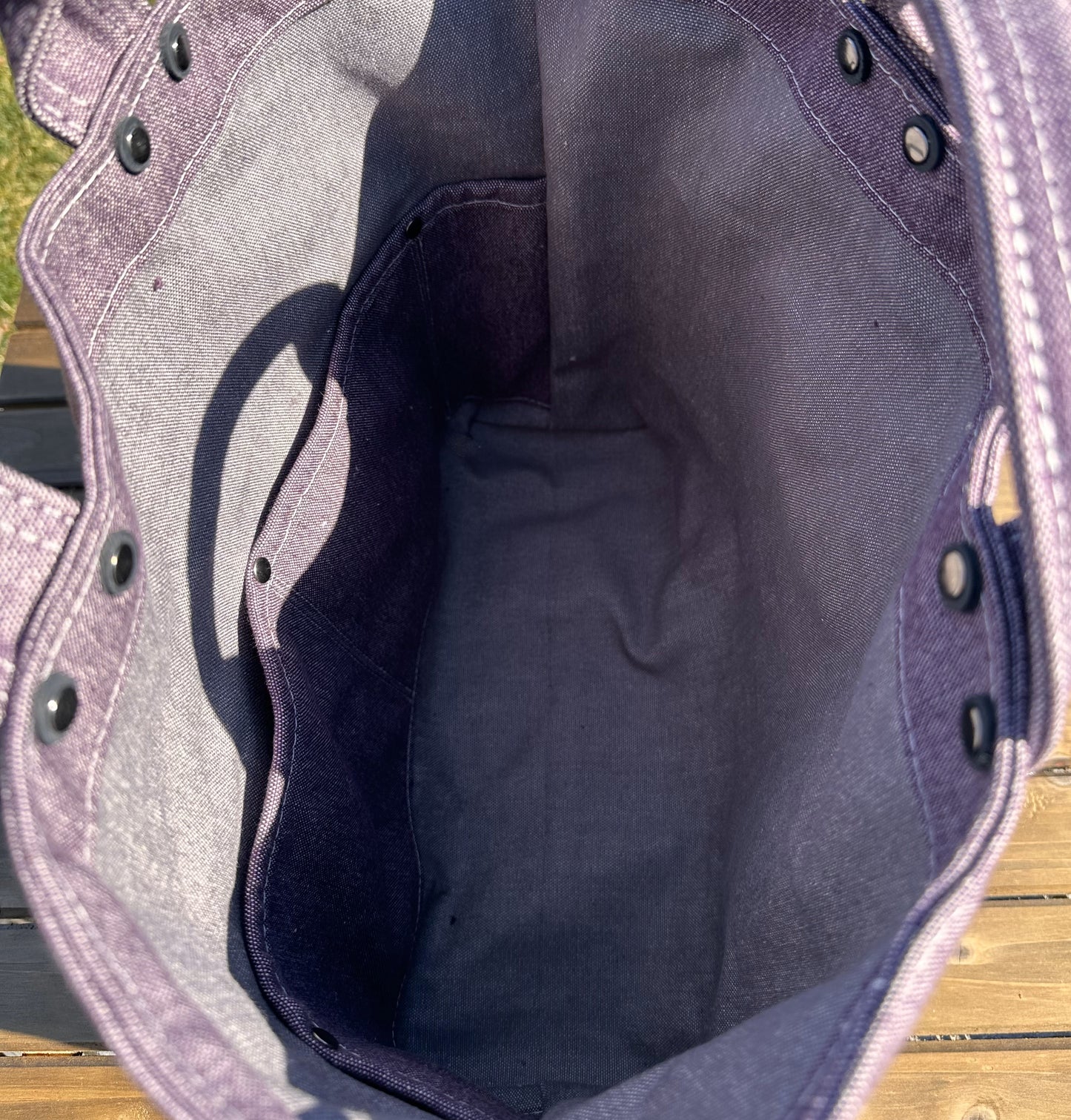 Army Duck Plum Canvas with Gunmetal Hardware and Black Heavy Duty Strap Waterman Tote squirescanvascreations.com