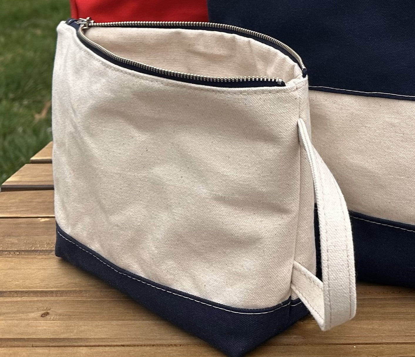 Blue Stripe Dockside Pouch squirescanvascreations.com