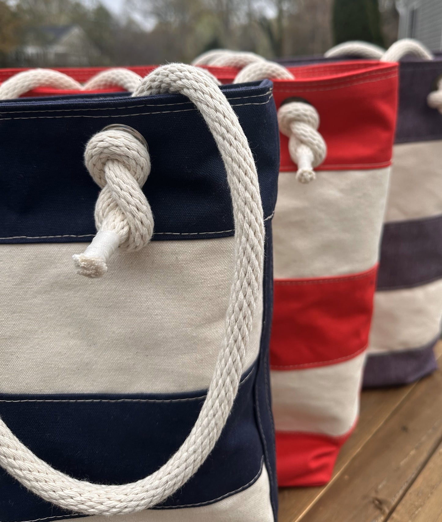 Blue Stripe Regatta Tote squirescanvascreations.com