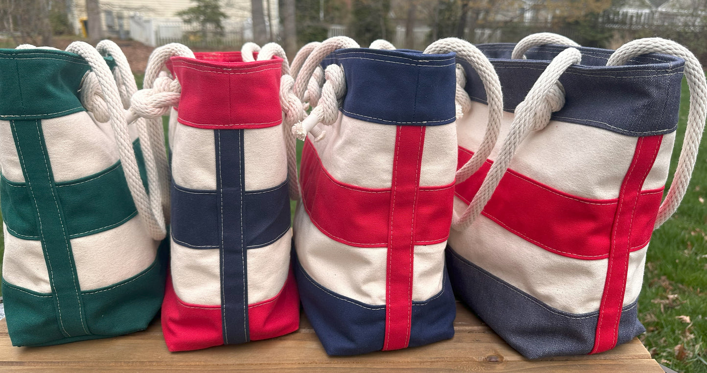 Blue Red and Green Stripe Regatta Tote squirescanvascreations.com