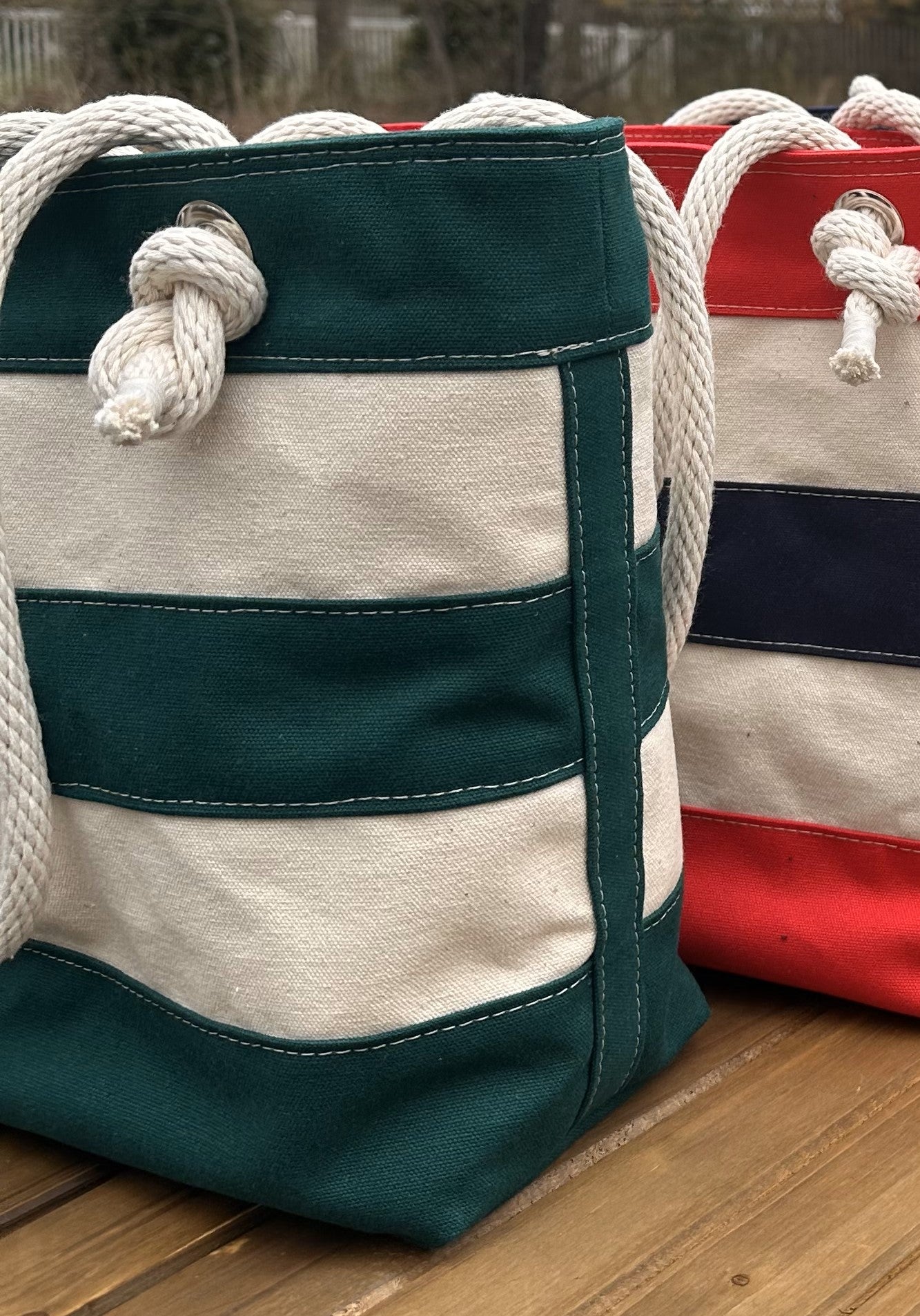 Green Stripe Regatta Tote squirescanvascreations.com