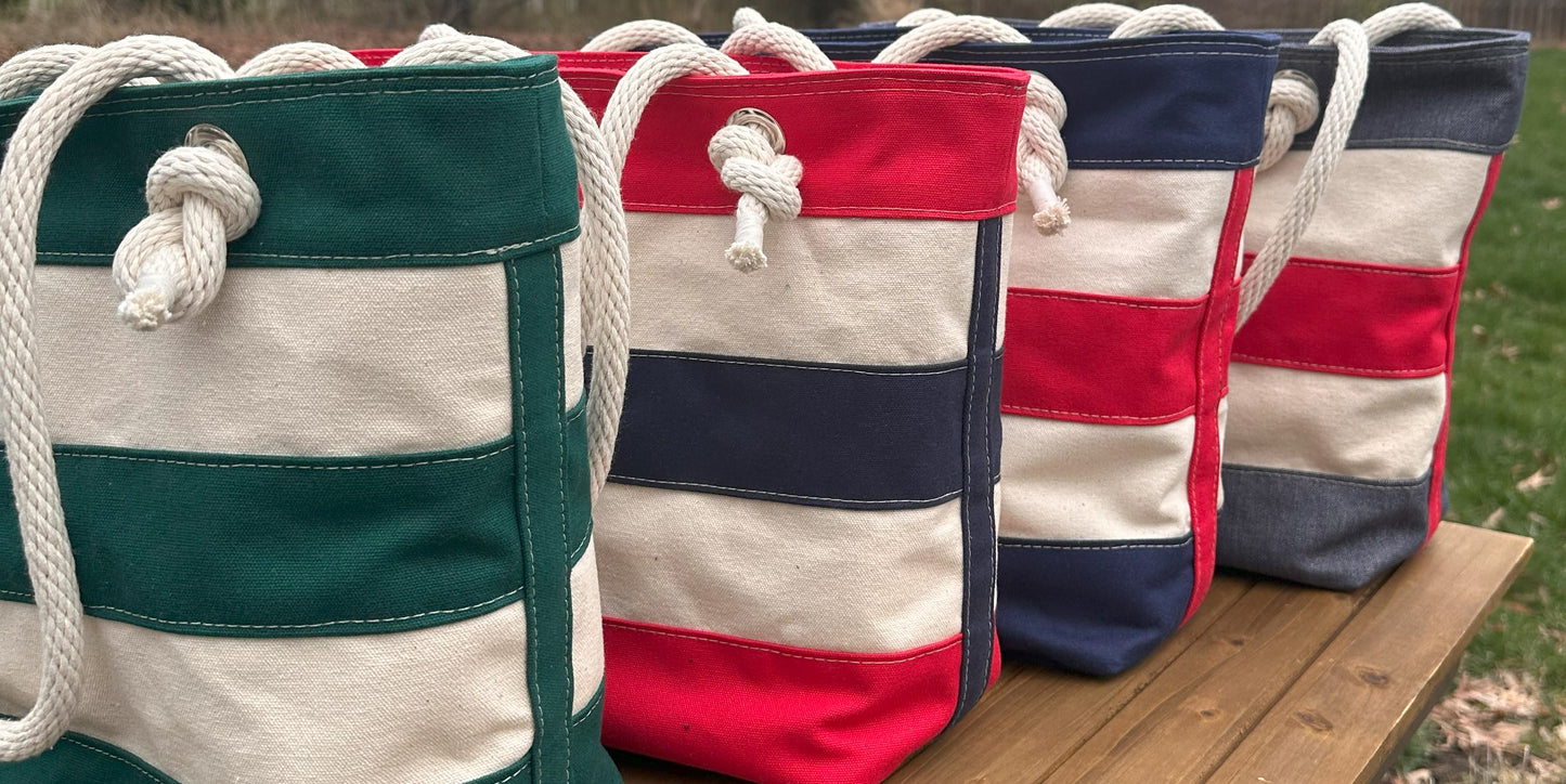 Bleu Red and Green Stripe Regatta Tote squirescanvascreations.com