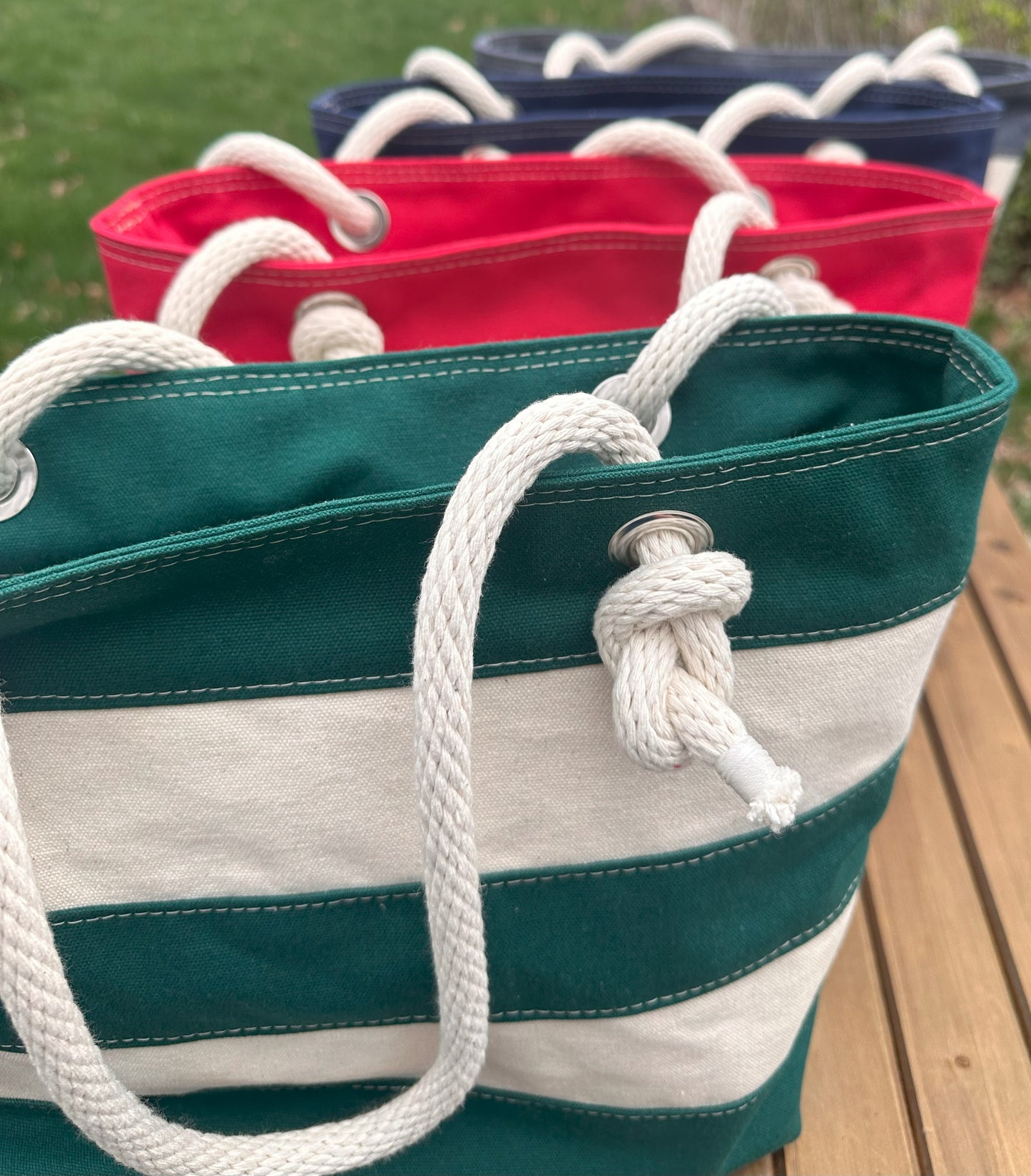 Green Stripe Regatta Tote squirescanvascreations.com