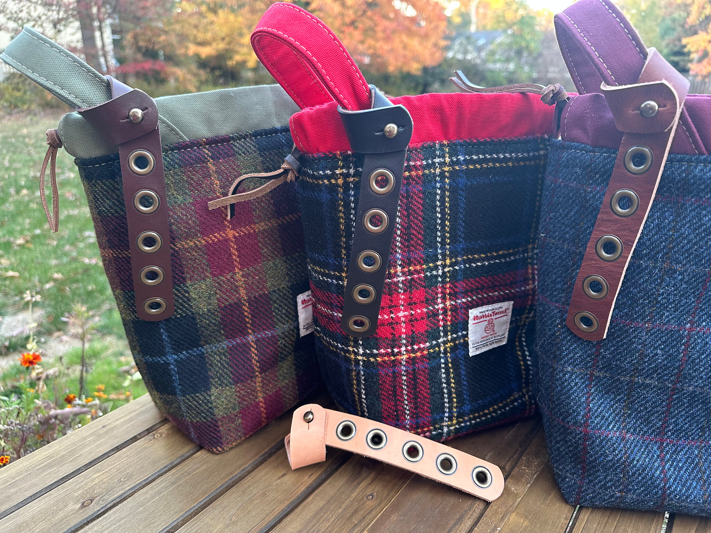 Leather Tender Antique Brass Hardware with Harris Tweed® Highland Maker Bag SquiresCanvasCreations.com