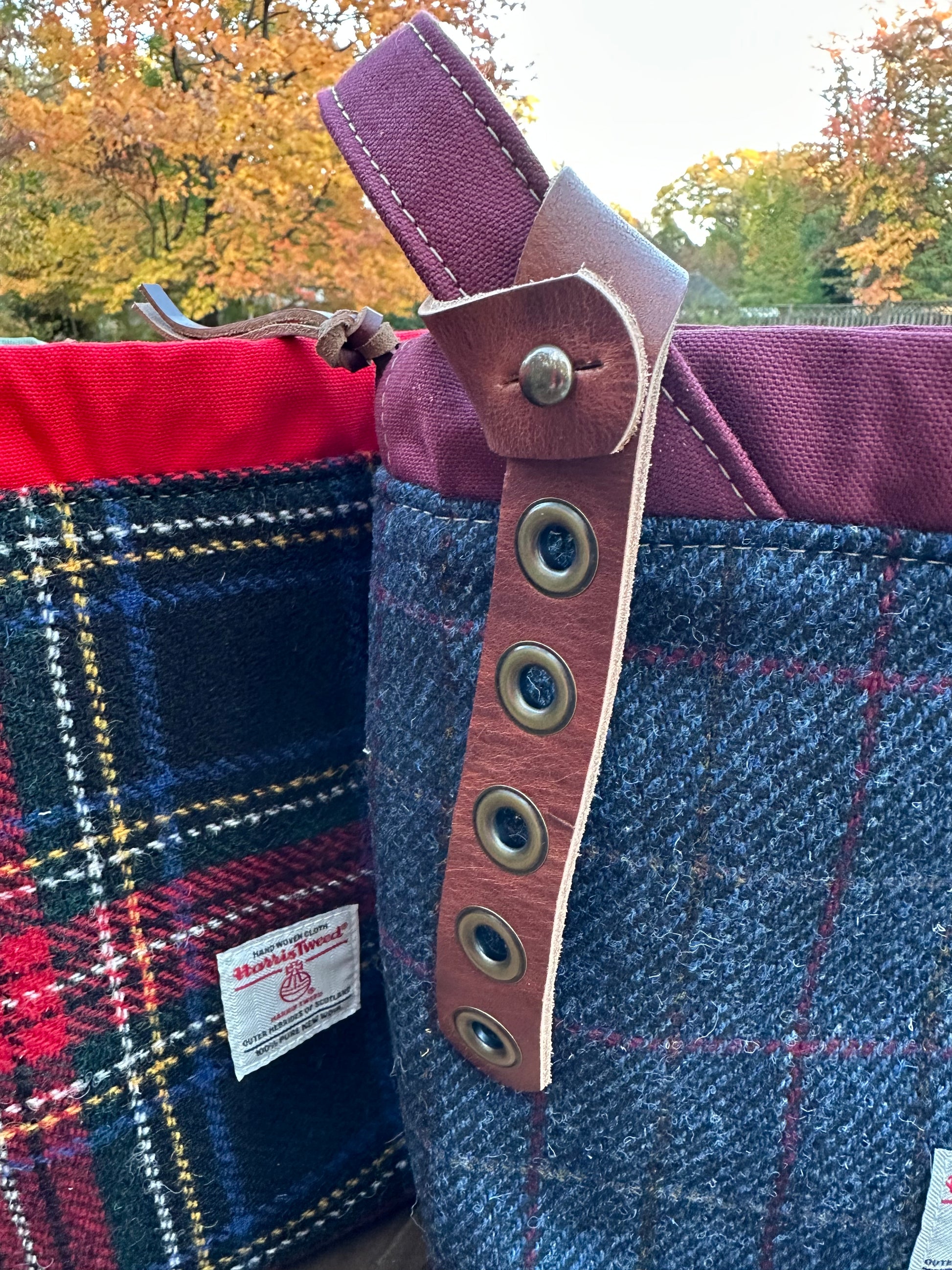 Leather Tender Antique Brass Hardware with Harris Tweed® Highland Maker Bag SquiresCanvasCreations.com