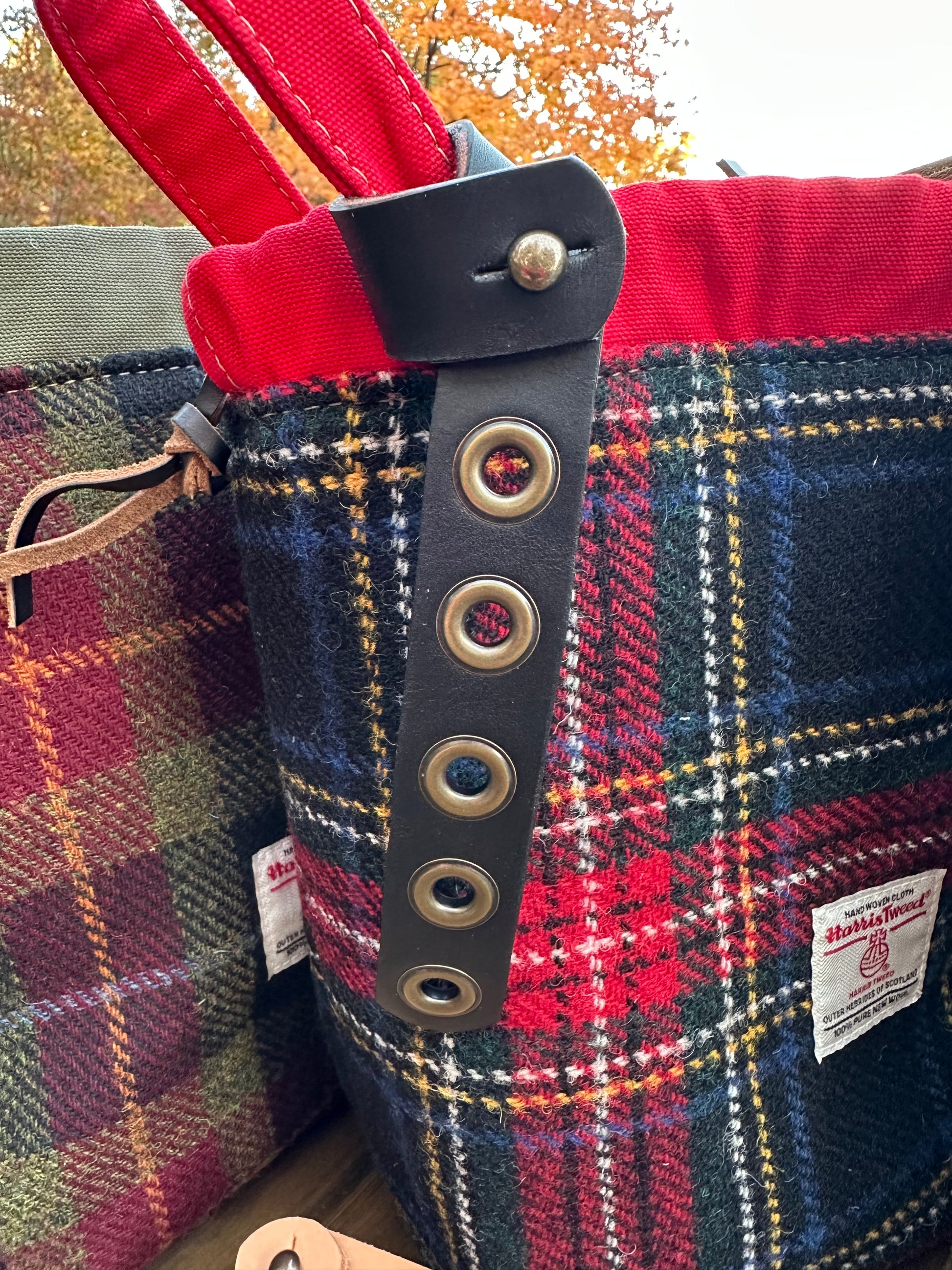 Leather Tender Antique Brass Hardware with Harris Tweed® Highland Maker Bag SquiresCanvasCreations.com