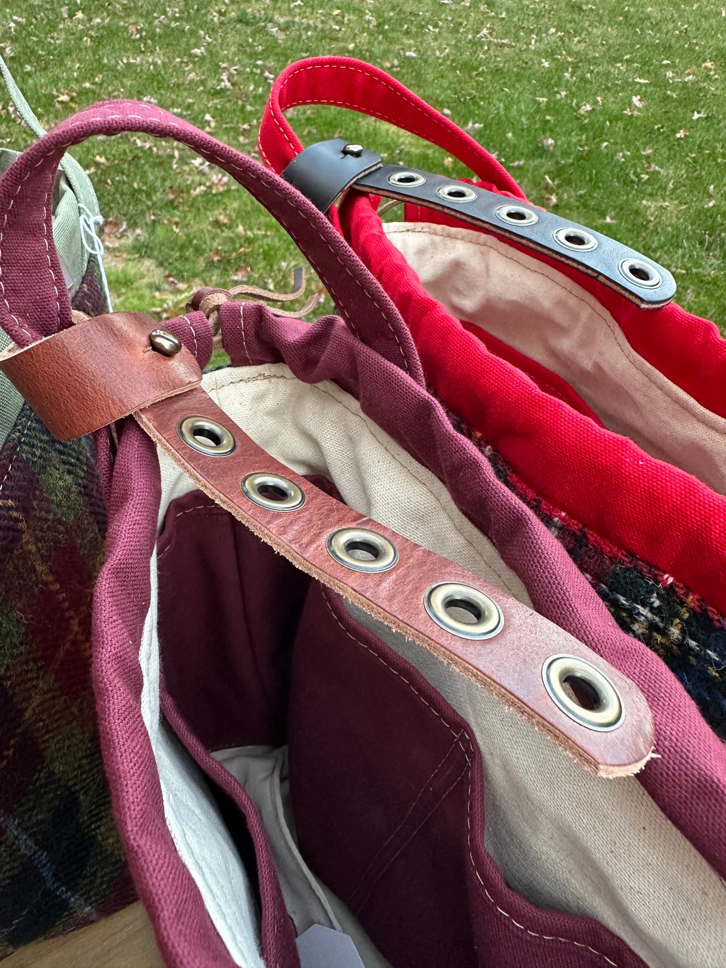Leather Tender Antique Brass Hardware with Harris Tweed® Highland Maker Bag SquiresCanvasCreations.com