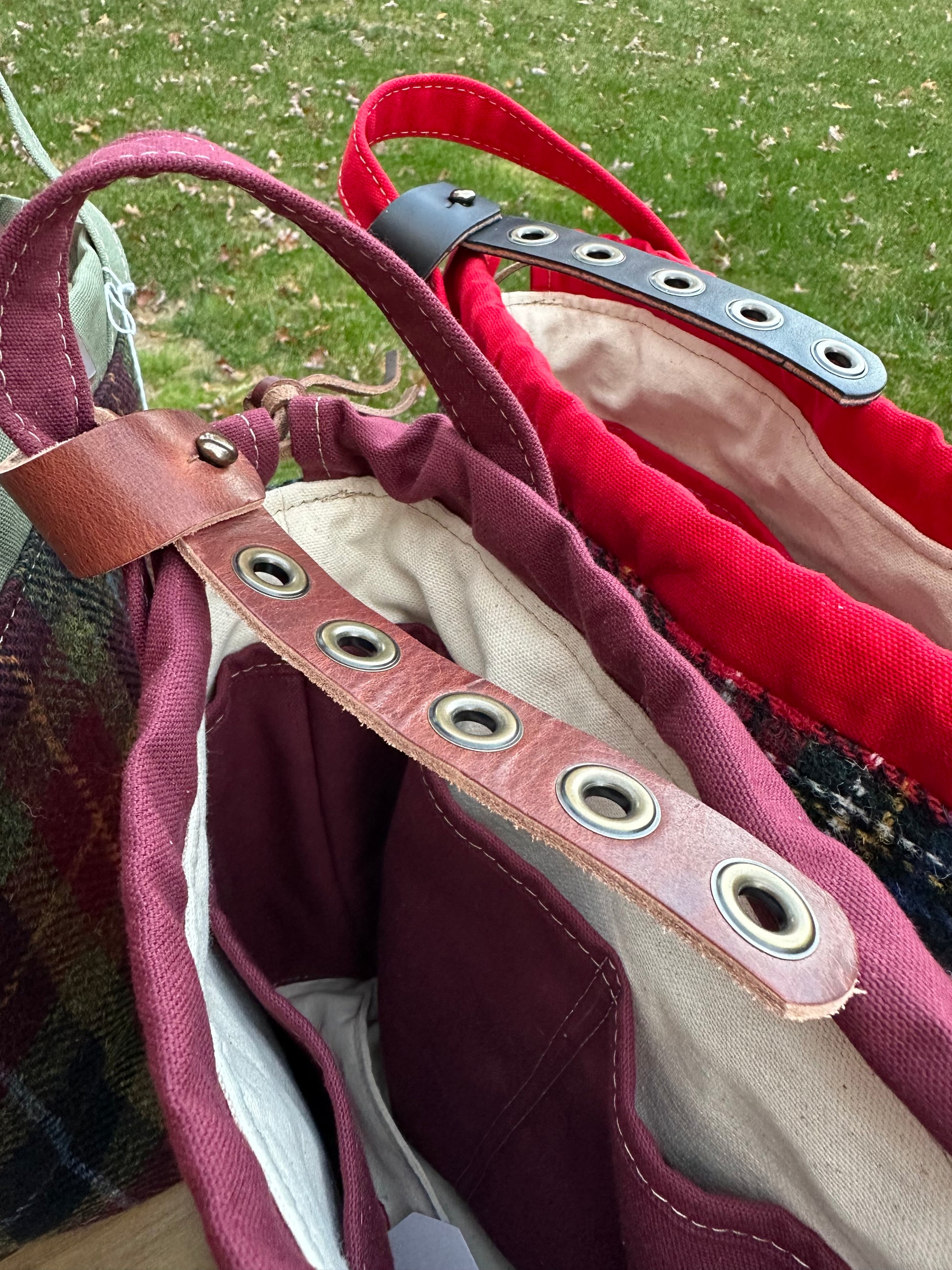 Leather Tender Antique Brass Hardware with Harris Tweed® Highland Maker Bag SquiresCanvasCreations.com