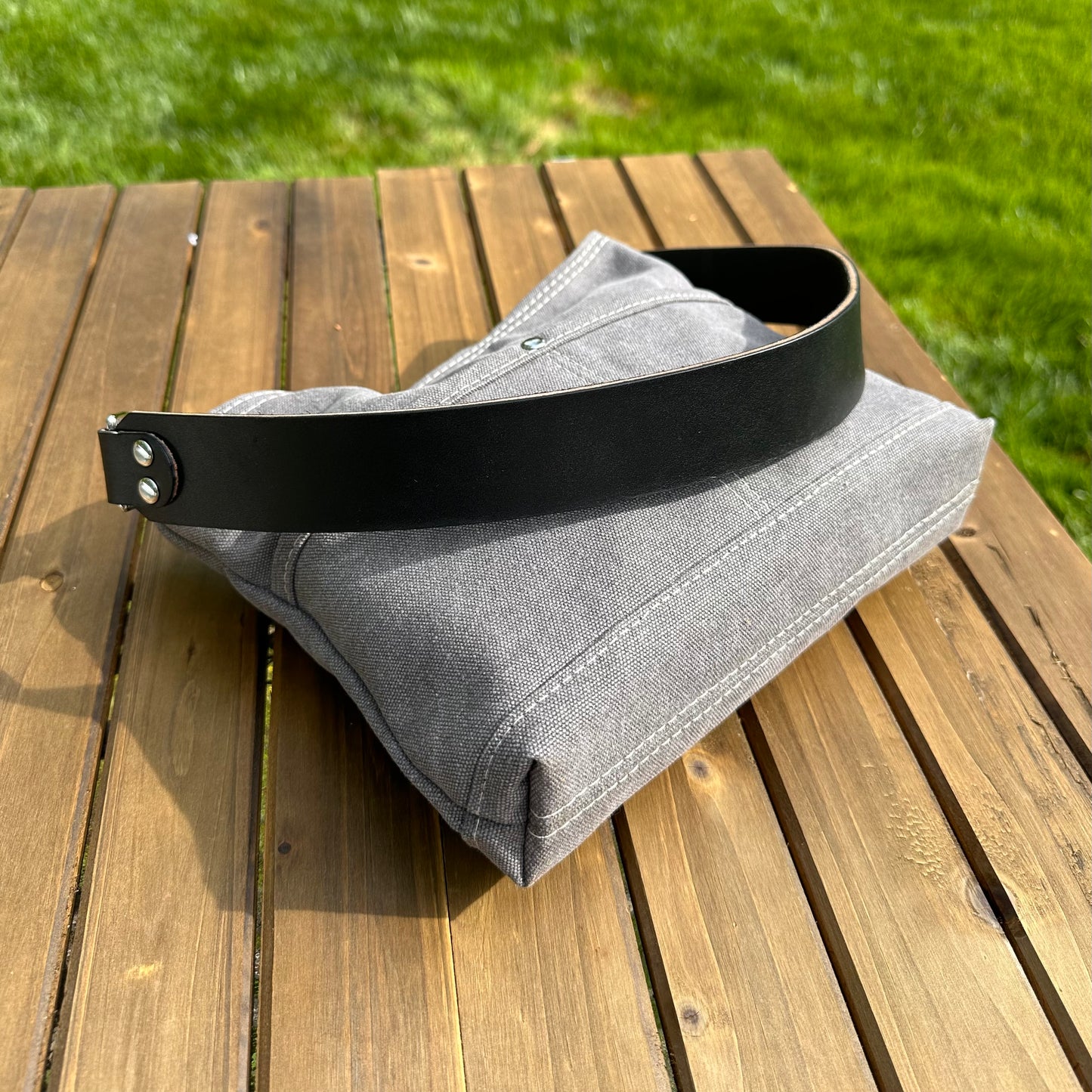 Army Duck Peppercorn Canvas with Solid Brass Hardware Mini Harborside Hobo Bag squirescanvascreations.com