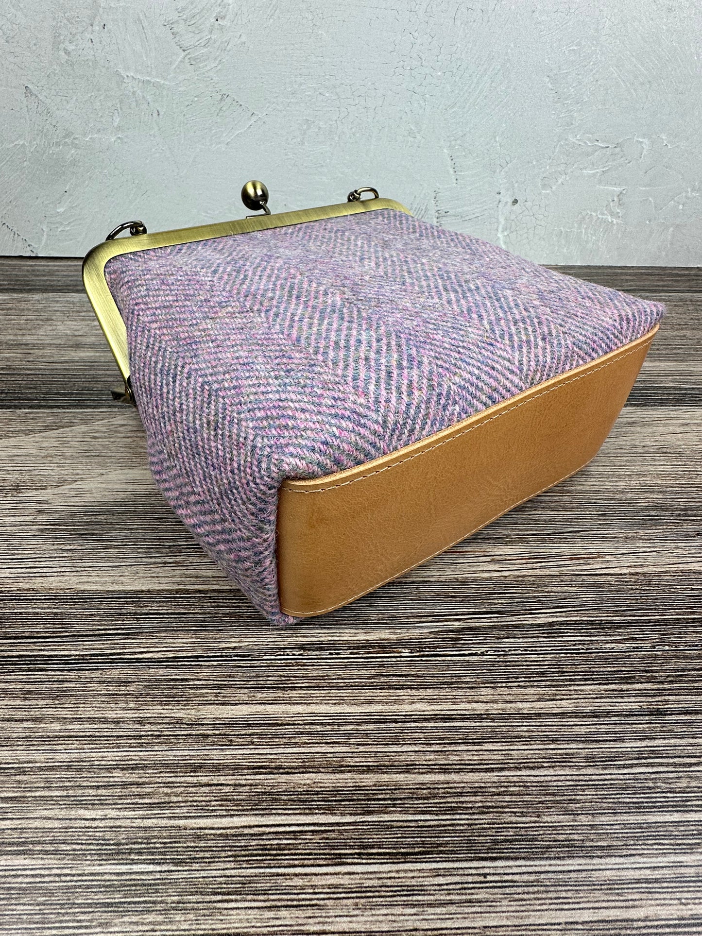 Pink & Blue Herringbone Harris Tweed® and Bronze Princess Anne Kiss Lock SquiresCanvasCreations.com