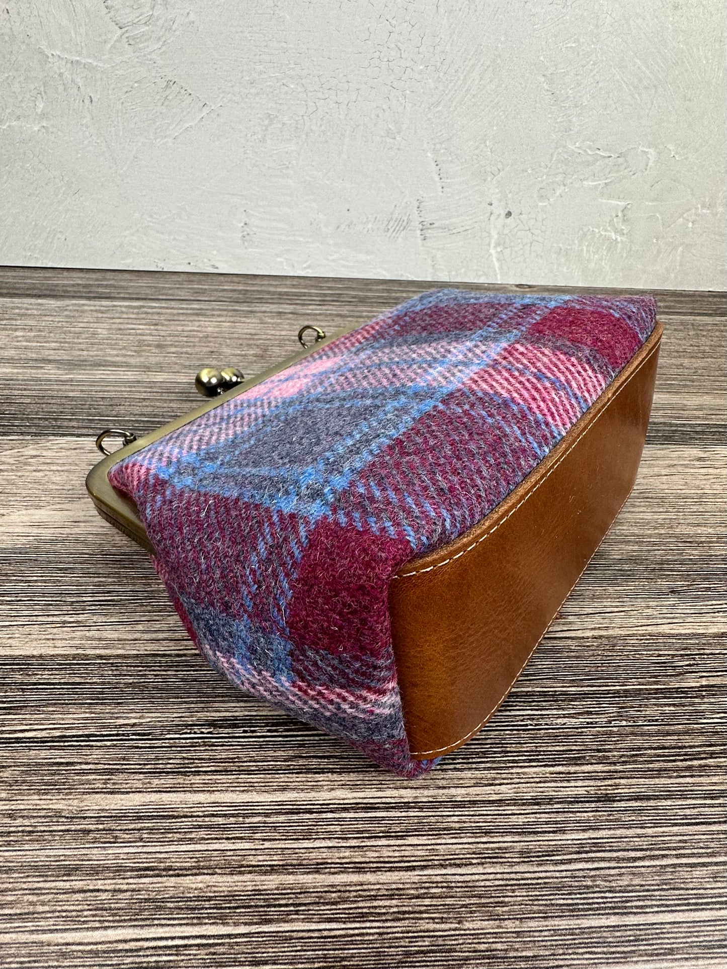 Pink & Blue Plaid Harris Tweed® and Bronze Princess Anne Kiss Lock SquiresCanvasCreations.com