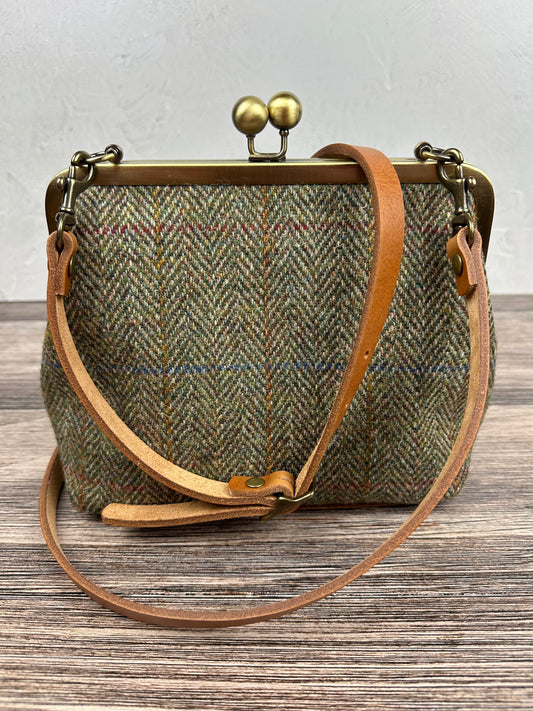 Green Mix Herringbone Harris Tweed® and Bronze Princess Anne Kiss Lock SquiresCanvasCreations.com