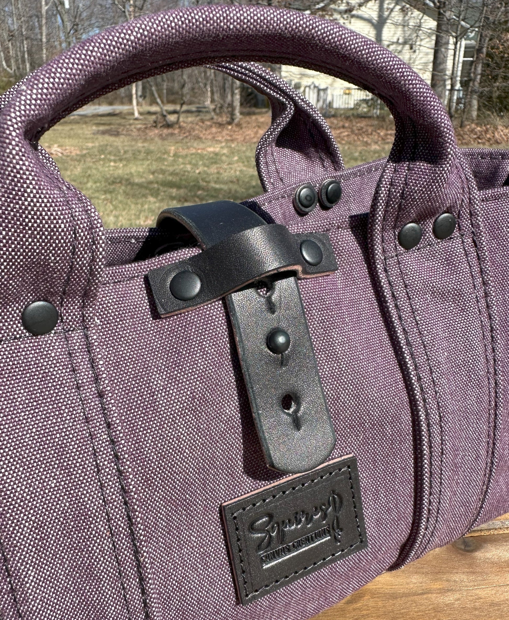 Waterman Tote (Small) Plum Army Duck Canvas Black Leather and Matt Black Hardware SquiresCanvasCreations.com
