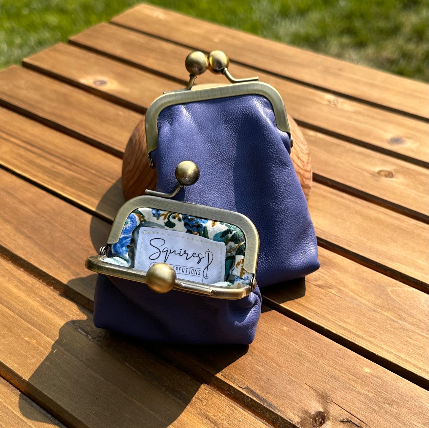 Sax Blue Leather Leather Aberdeen Kiss Lock Pouch SquiresCanvasCreations.com