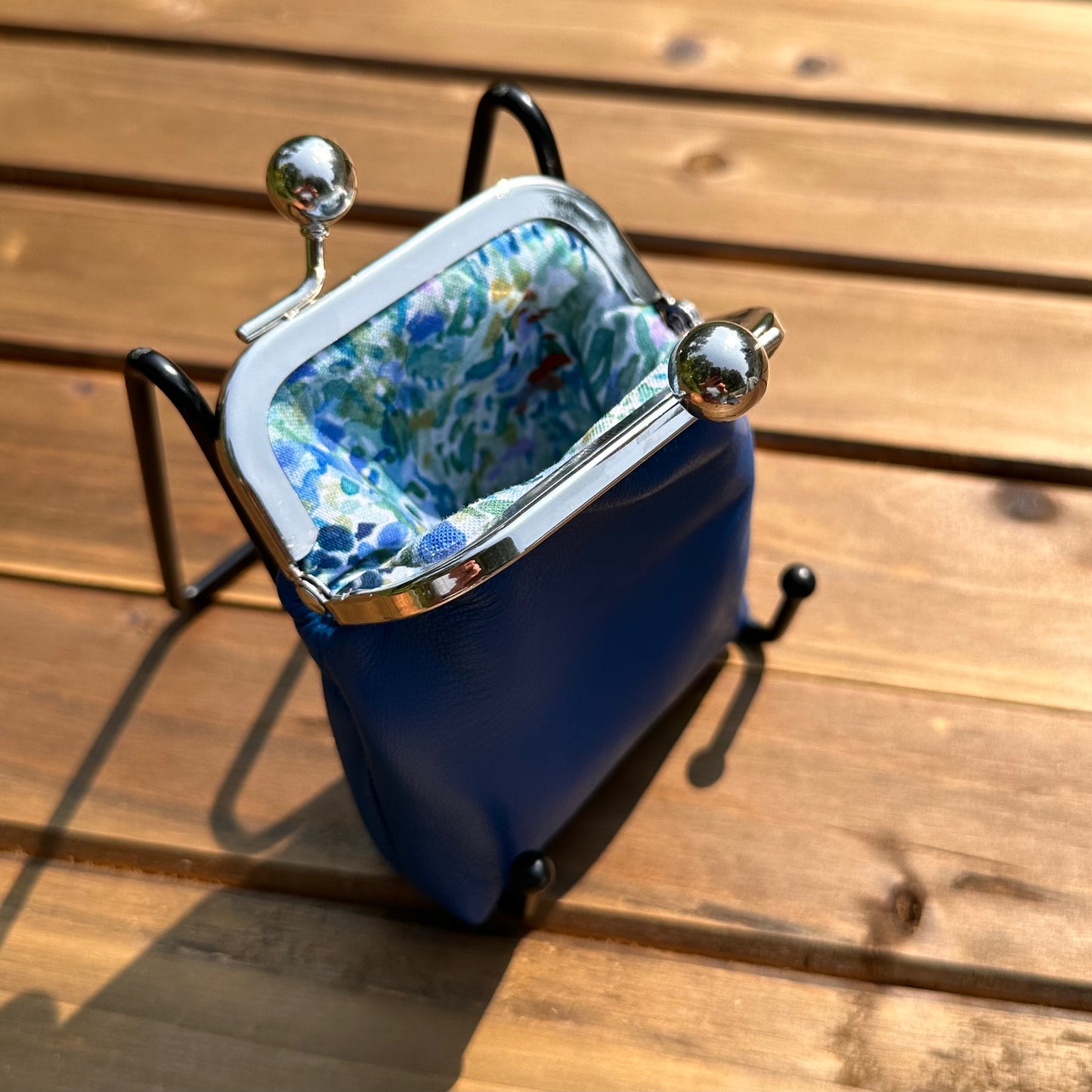 Royal Blue Leather Aberdeen Kiss Lock Pouch SquiresCanvasCreations.com