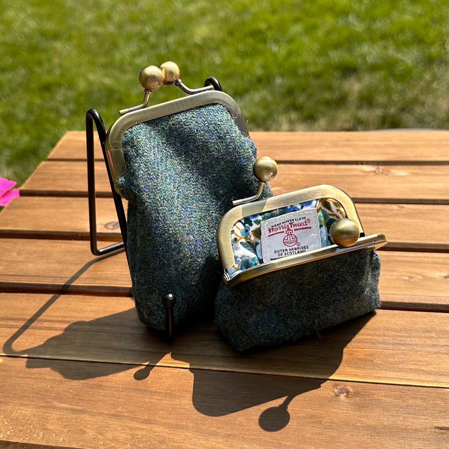 Teal Twill Harris Tweed® Aberdeen Kiss Lock Pouch SquiresCanvasCreations.com