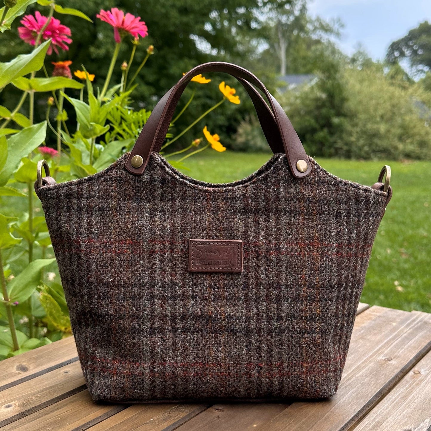 Warm Brown Harris Tweed® with Dark Brown Italian Leather and Antique Brass Hardware Mazie Handbag squirescanvascreatons.com