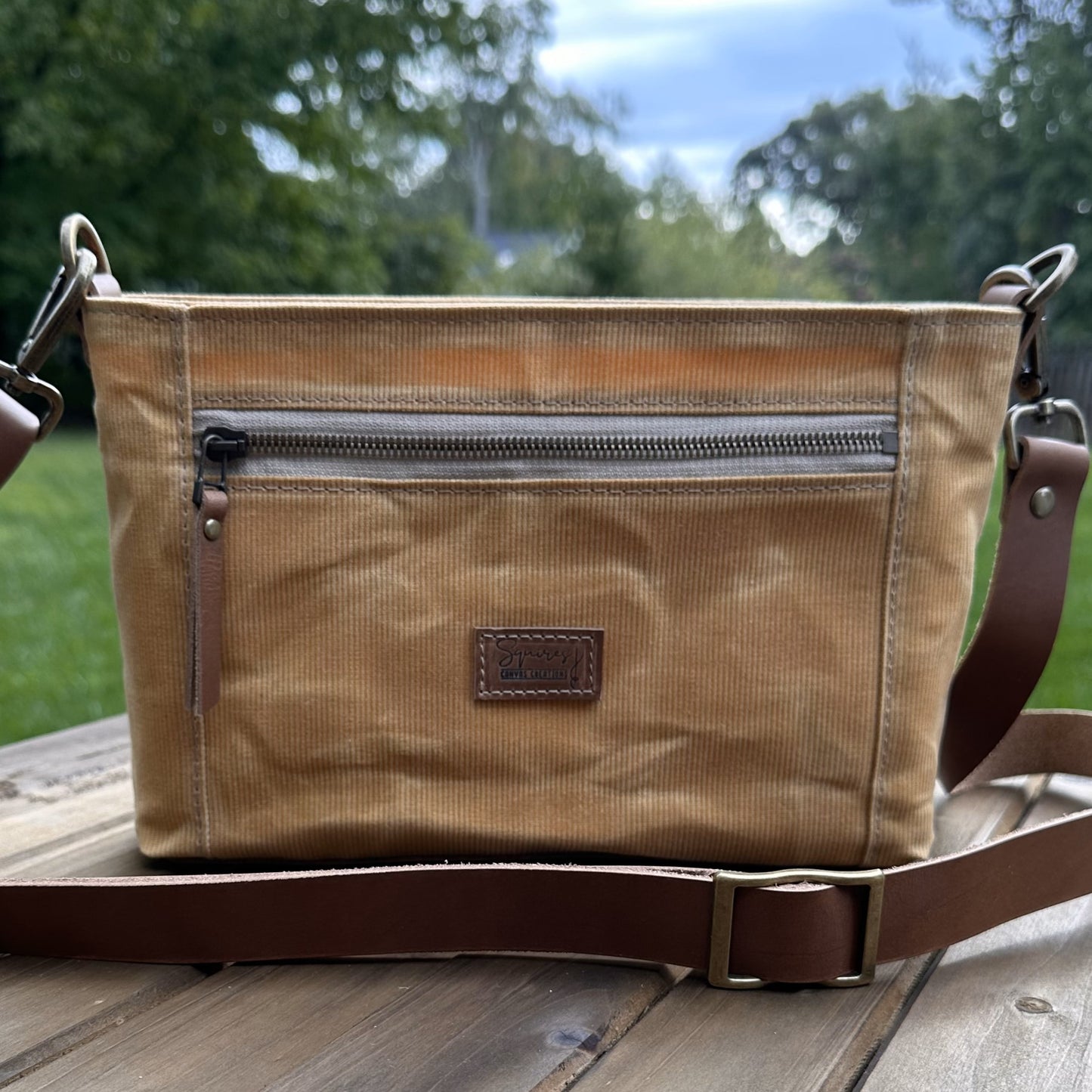 Honey Waxed Corduroy with Antique Brass Hardware Parish Creek Crossbody squirescanvascreations.com