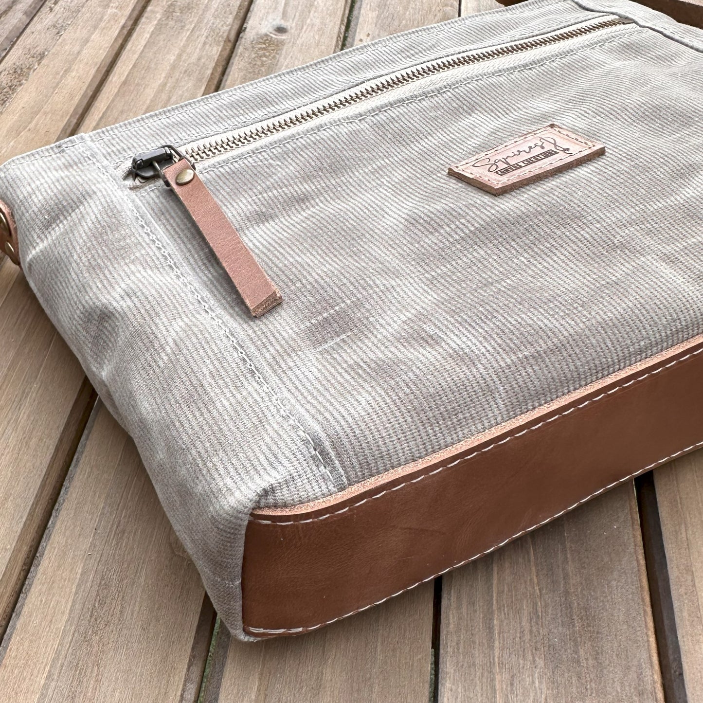 Dusty Brown Waxed Corduroy with Antique Brass Hardware Parish Creek Crossbody squirescanvascreations.com