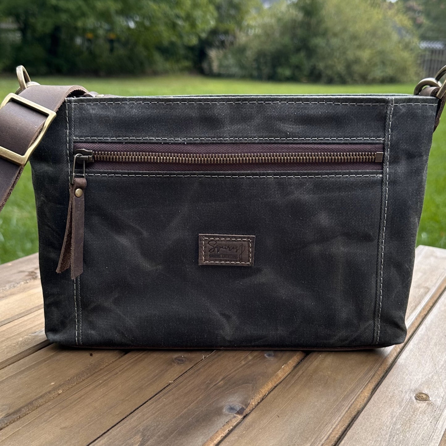 Dark Olive Waxed Twill with Antique Brass Hardware Parish Creek Crossbody squirescanvascreations.com