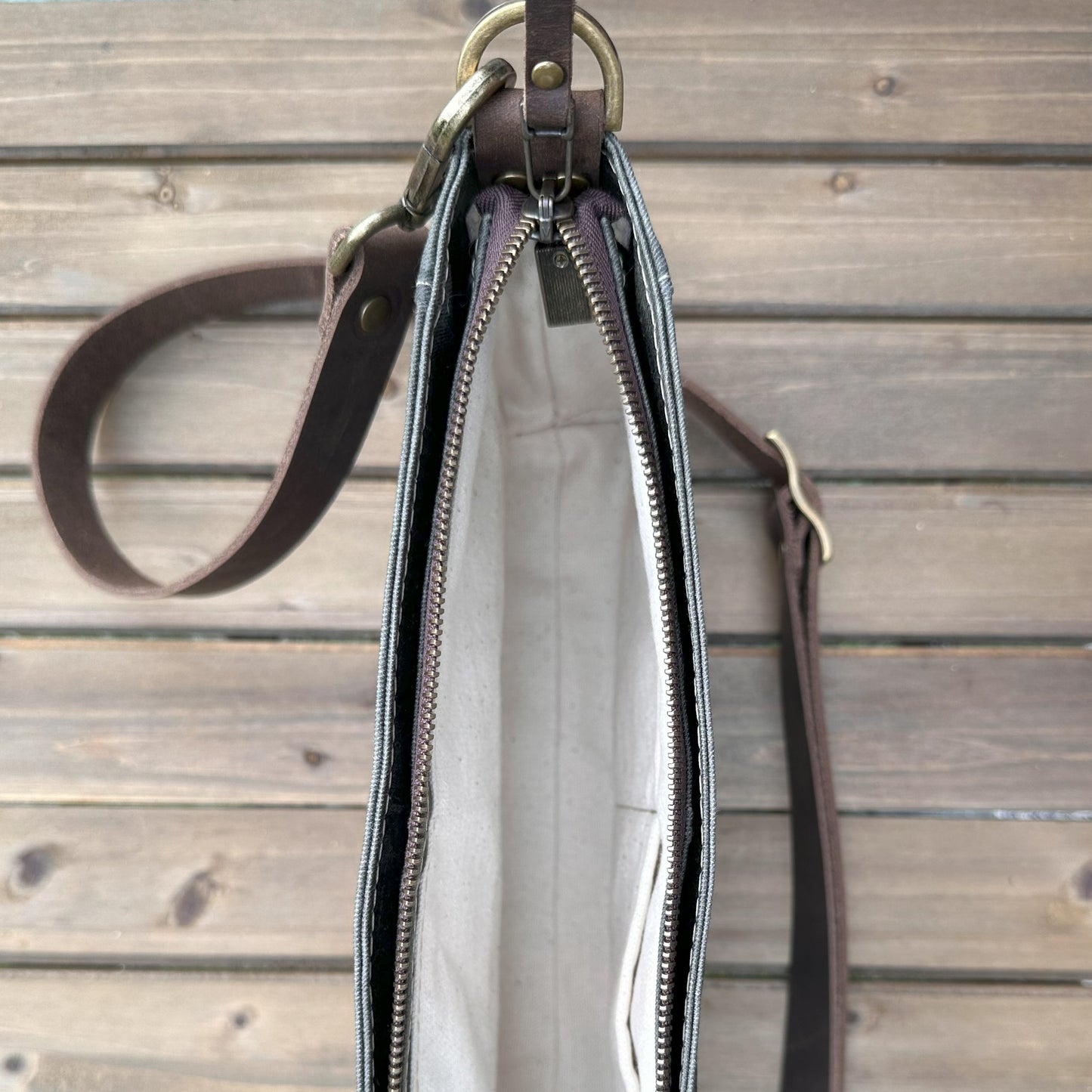 Dark Olive Waxed Twill with Antique Brass Hardware Parish Creek Crossbody squirescanvascreations.com