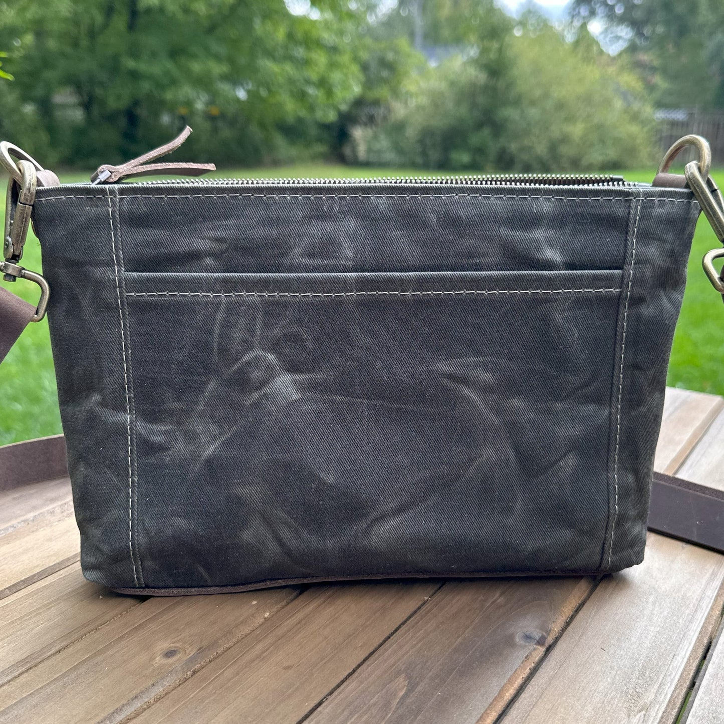 Dark Olive Waxed Twill with Antique Brass Hardware Parish Creek Crossbody squirescanvascreations.com