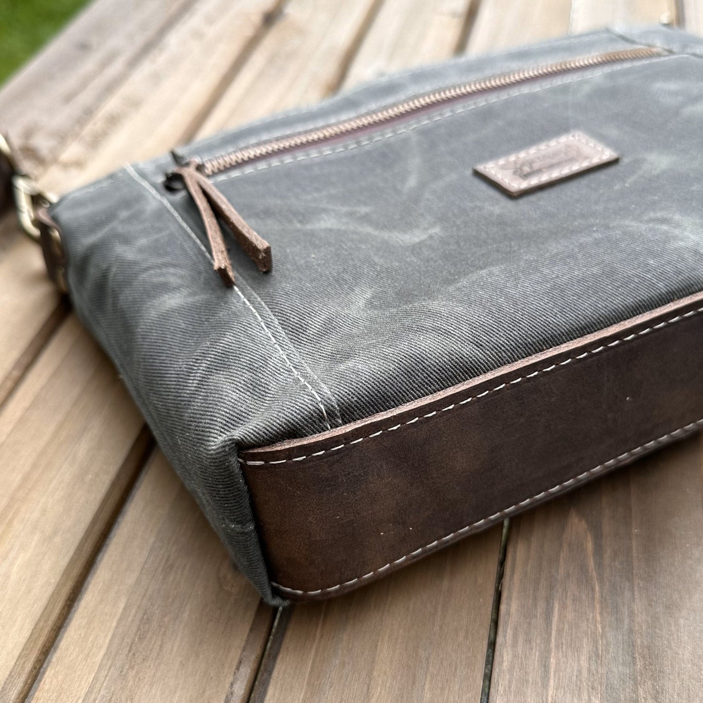 Dark Olive Waxed Twill with Antique Brass Hardware Parish Creek Crossbody squirescanvascreations.com