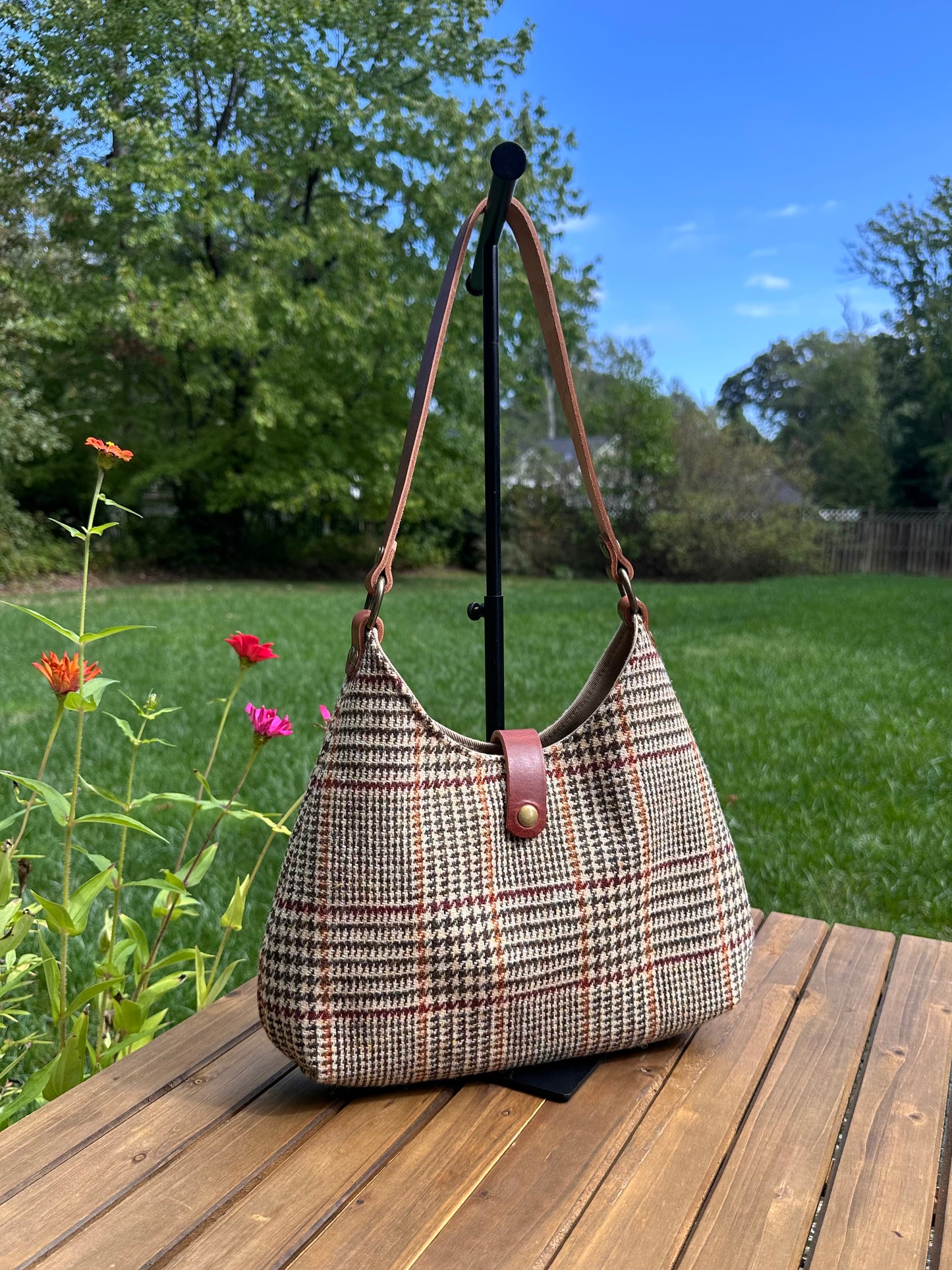 Glen Check Plaid Harris Tweed® Rhode River Shoulder Bag Handcrafted in Maryland