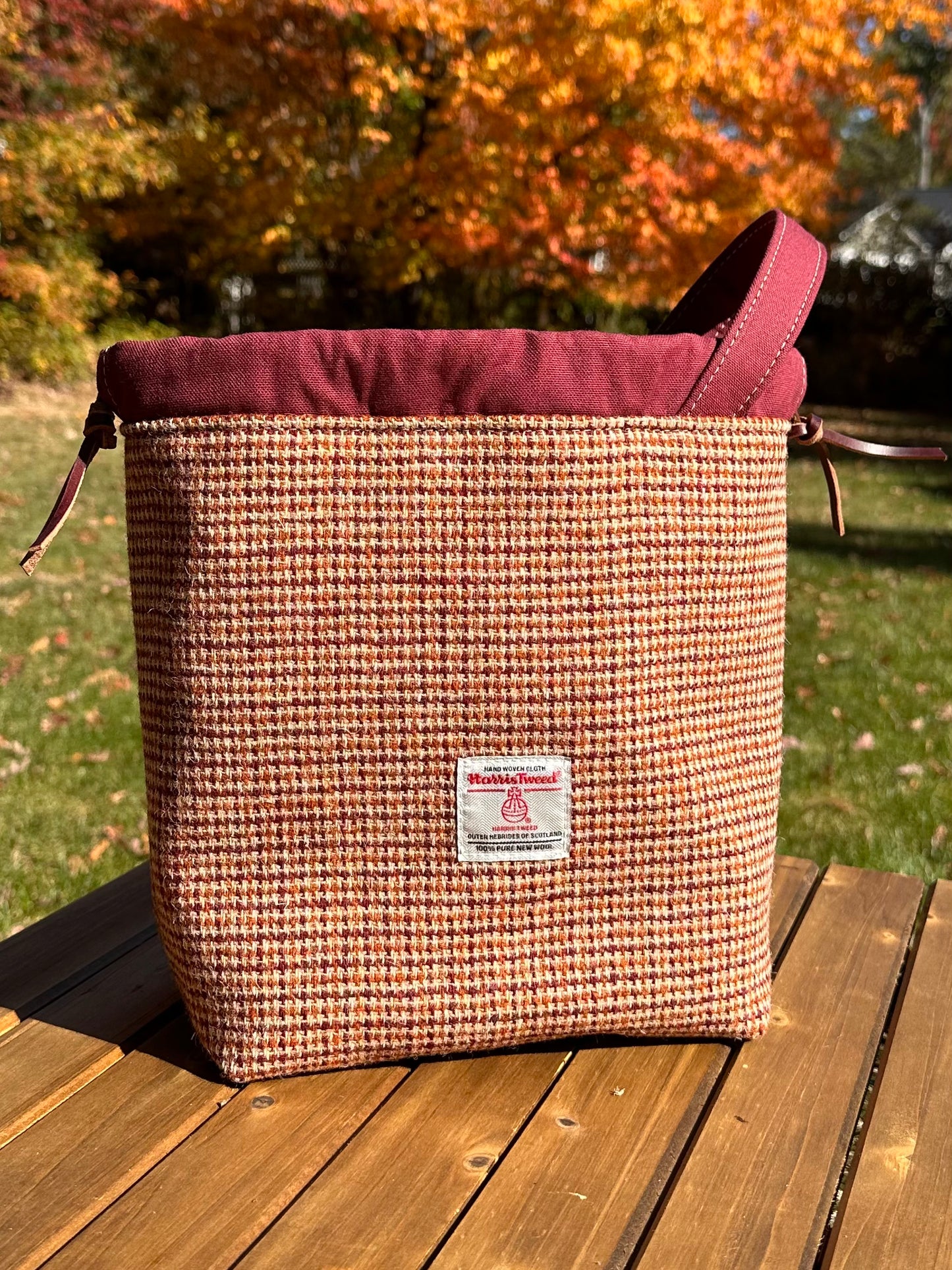 Fawn Burgundy and Amber Harris Tweed® Highland Maker Bag SquiresCanvasCreations.com