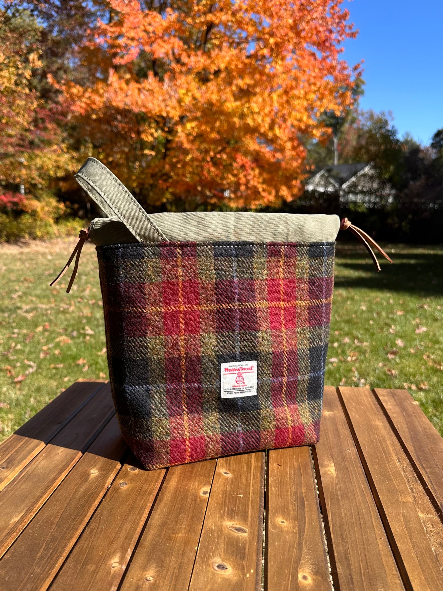 Green Red and Black Tartan Harris Tweed® Highland Maker Bag SquiresCanvasCreations.com