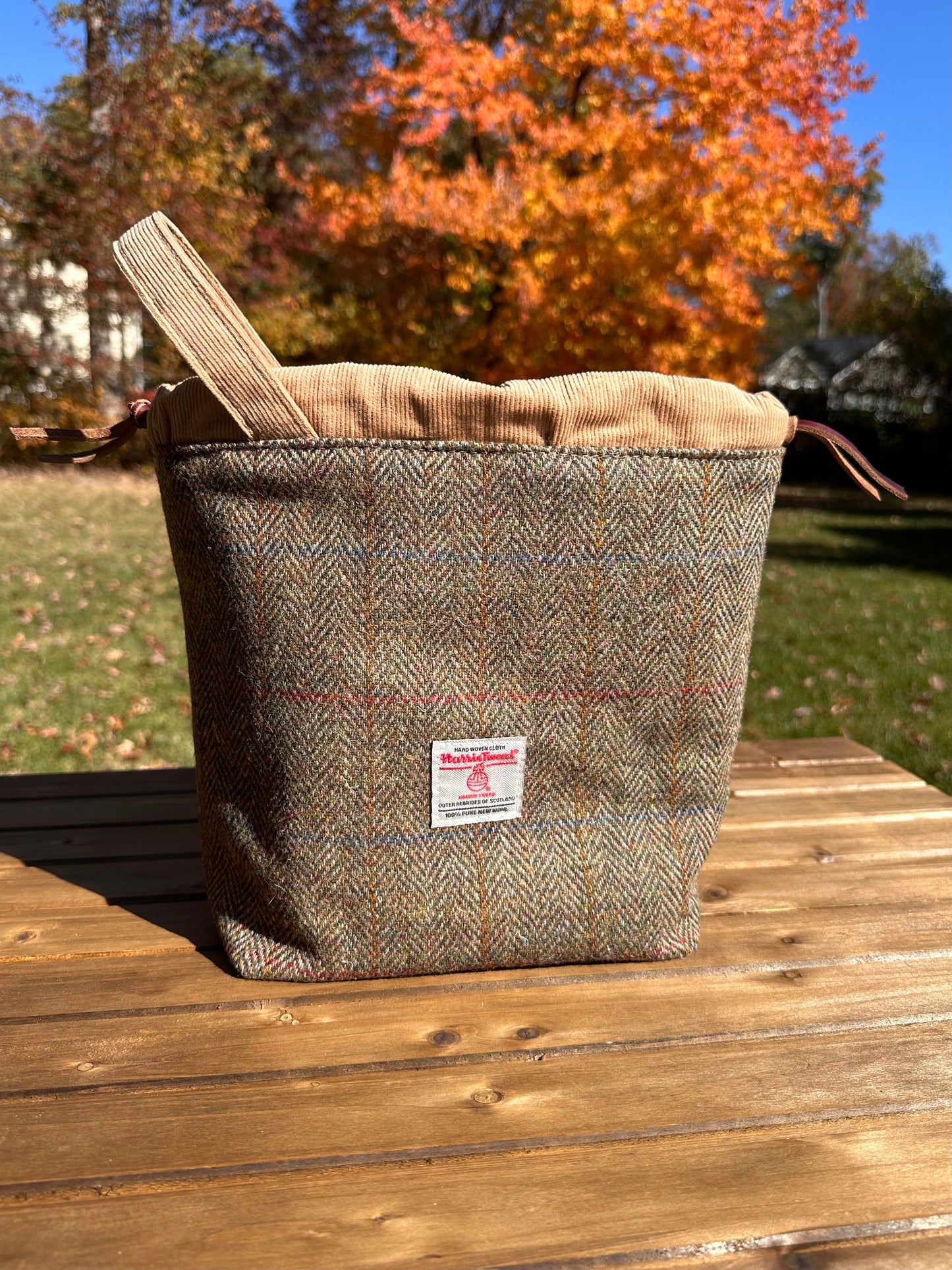 Green Herringbone Mix Harris Tweed® Highland Maker Bag SquiresCanvasCreations.com