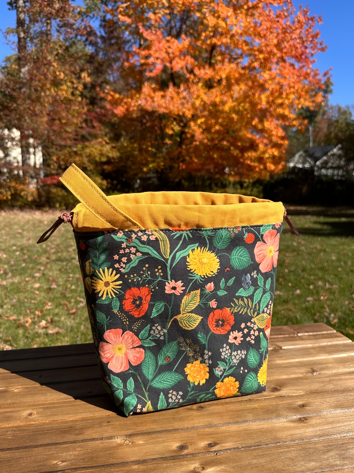 The Maker's Bag Botanical Gardens Rifle and Paper in Black Canvas with Yellow Canvas SquiresCanvasCreations.com