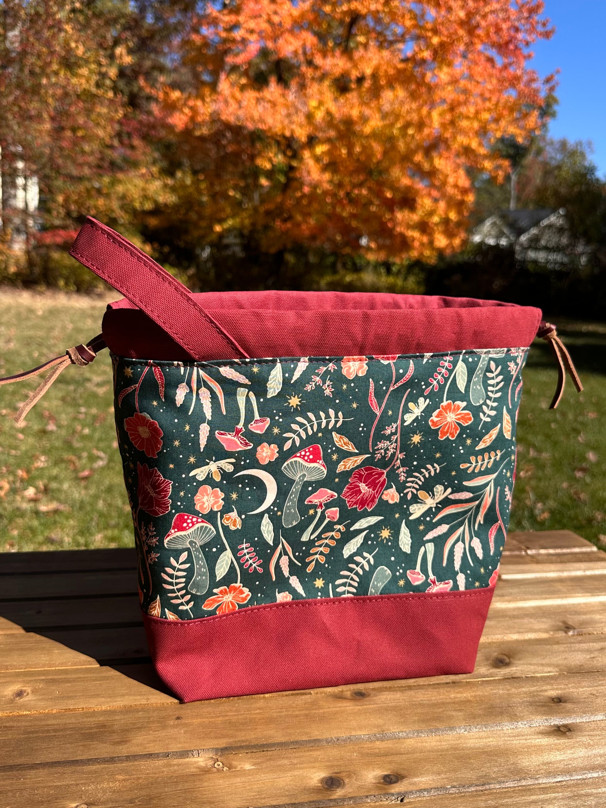 Burgundy Canvas with Mushroom and Floral Canvas Center