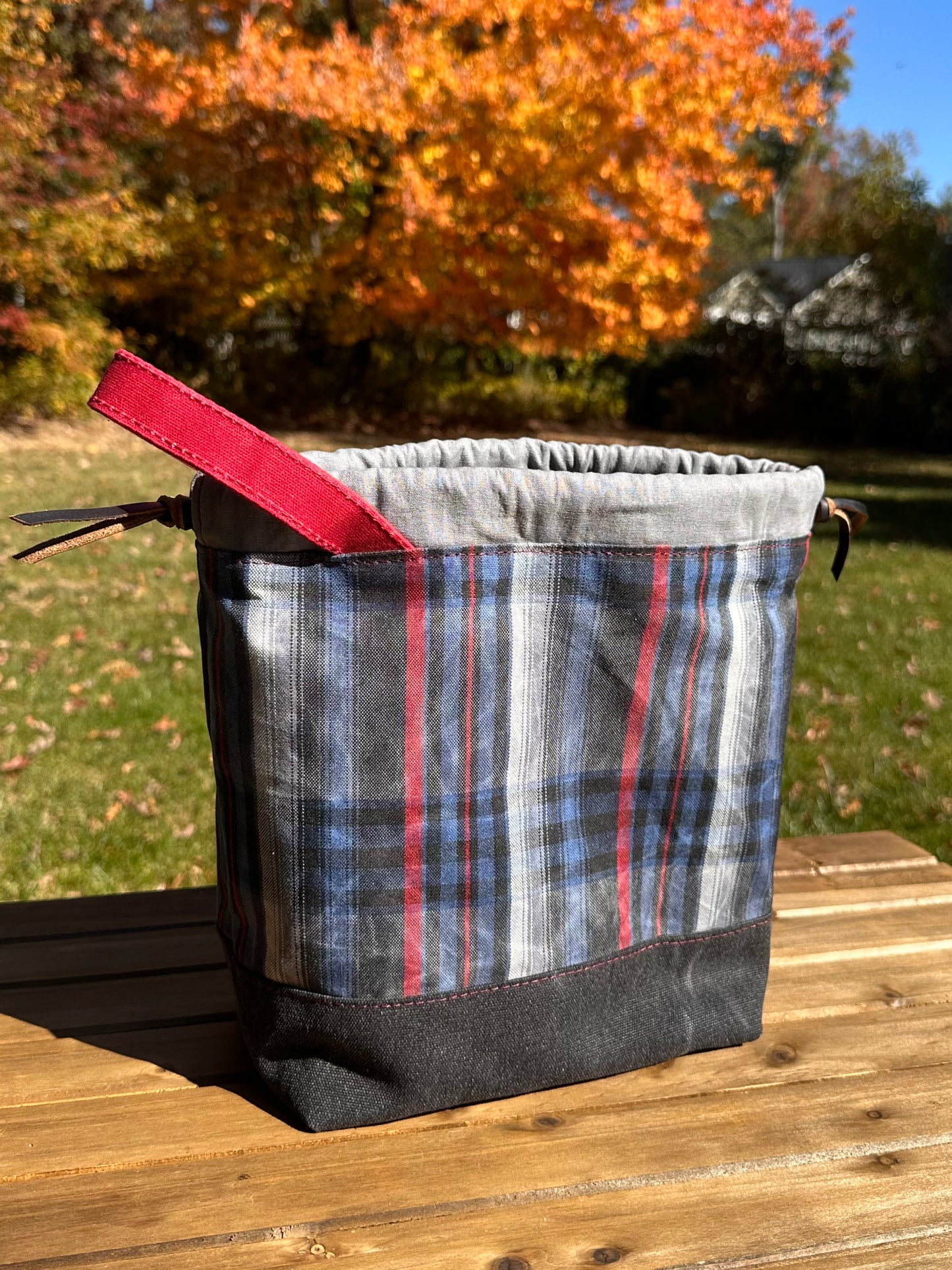 The Maker's Bag Blue and Red Striped Waxed Canvas SquiresCanvasCreations.com