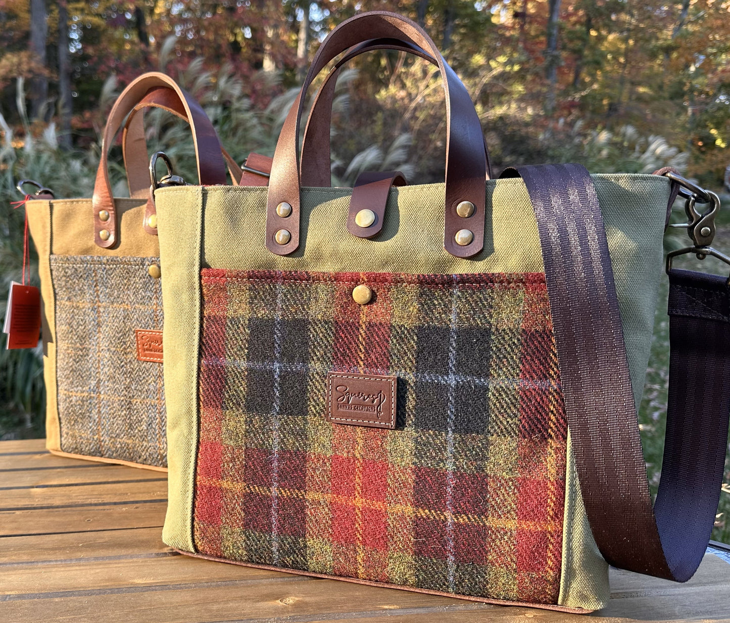 Harris Tweed® with Halley Stevensons 18oz Hybrid Wax Canvas Oxford Tote SquiresCanvasCreations.com