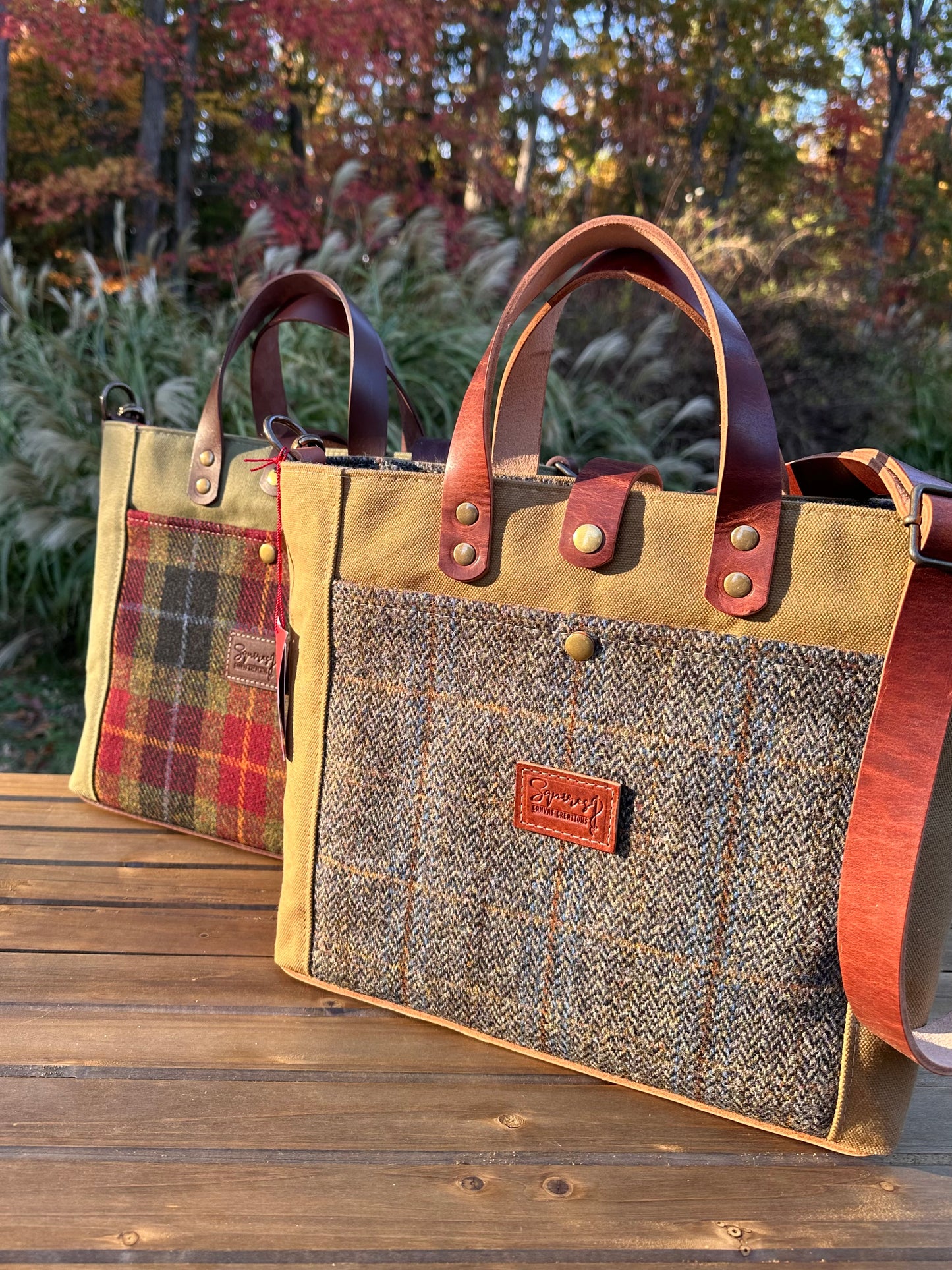 Harris Tweed® with Halley Stevensons 18oz Hybrid Wax Canvas Oxford Tote SquiresCanvasCreations.com