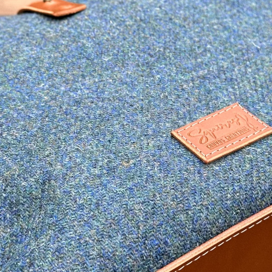 Mid Blue Twill with South Street Wheat Leather and Antique Brass Hardware and Antique Brass Hardware Mazie Handbag squirescanvascreatons.com