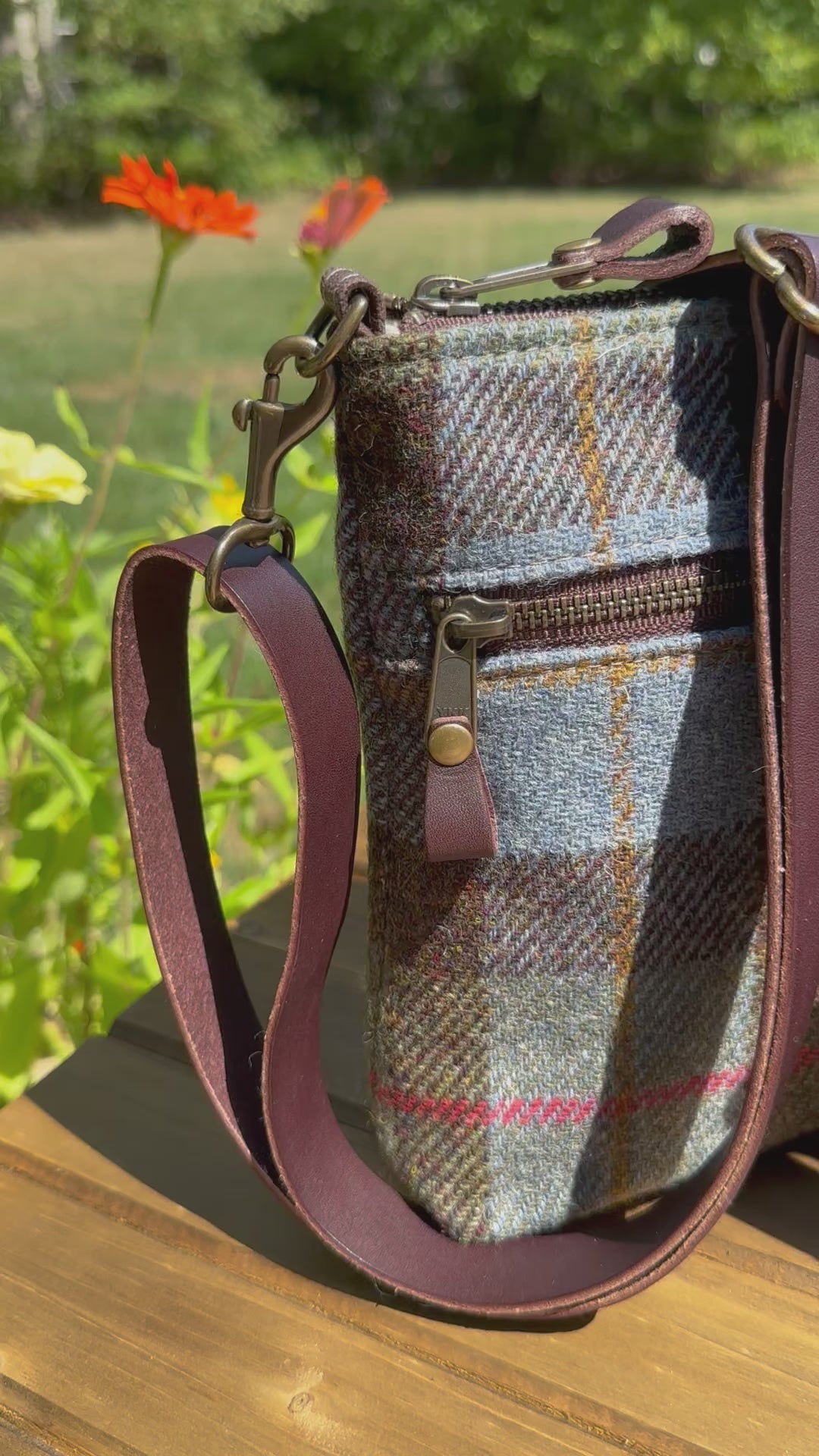 Harris Tweed® Fairhaven Crossbody Macleod Tartan Harris Tweed®  Dark Brown Leather with Antique Brass Hardware SquiresCanvasCreations.com