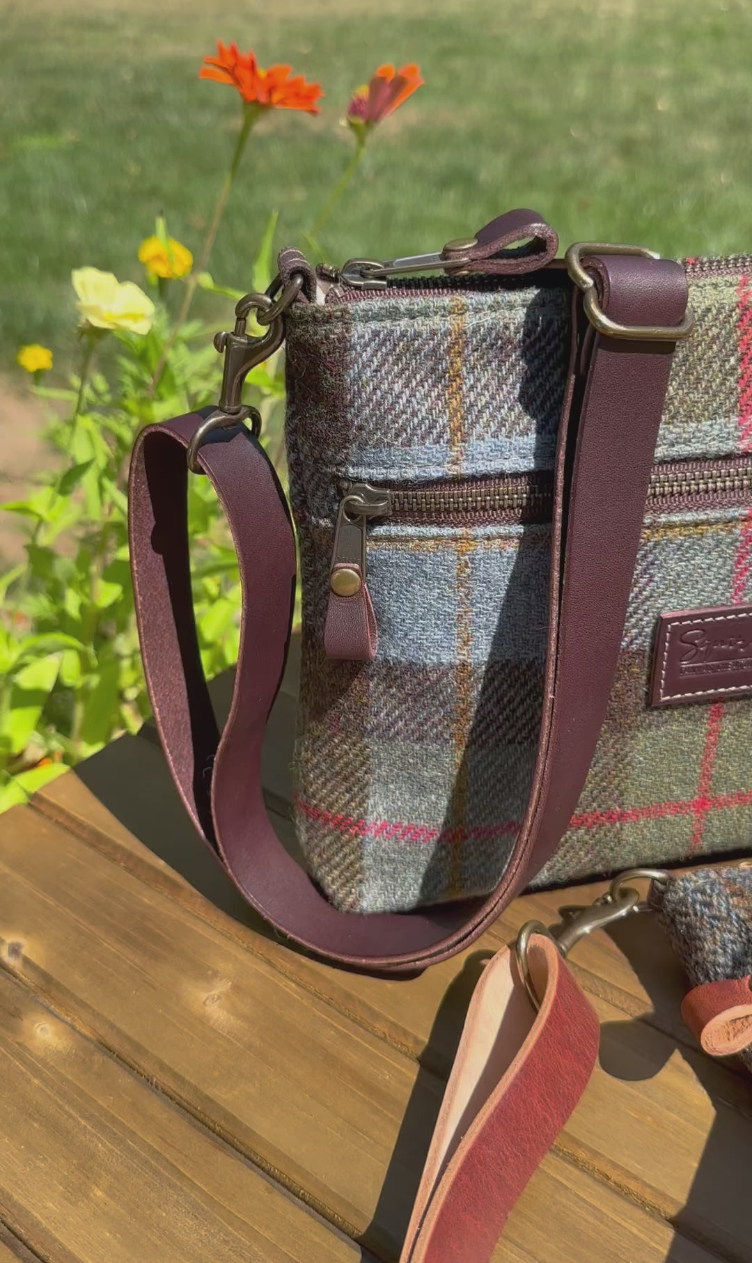 Harris Tweed® Fairhaven Crossbody Macleod Tartan Harris Tweed®  Dark Brown Leather with Antique Brass Hardware SquiresCanvasCreations.com