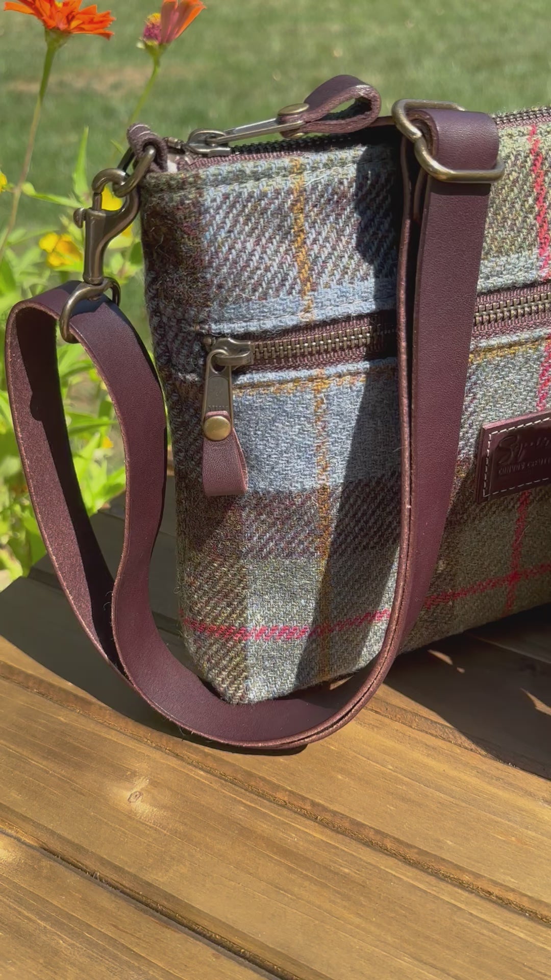 Harris Tweed® Fairhaven Crossbody Macleod Tartan Harris Tweed®  Dark Brown Leather with Antique Brass Hardware SquiresCanvasCreations.com