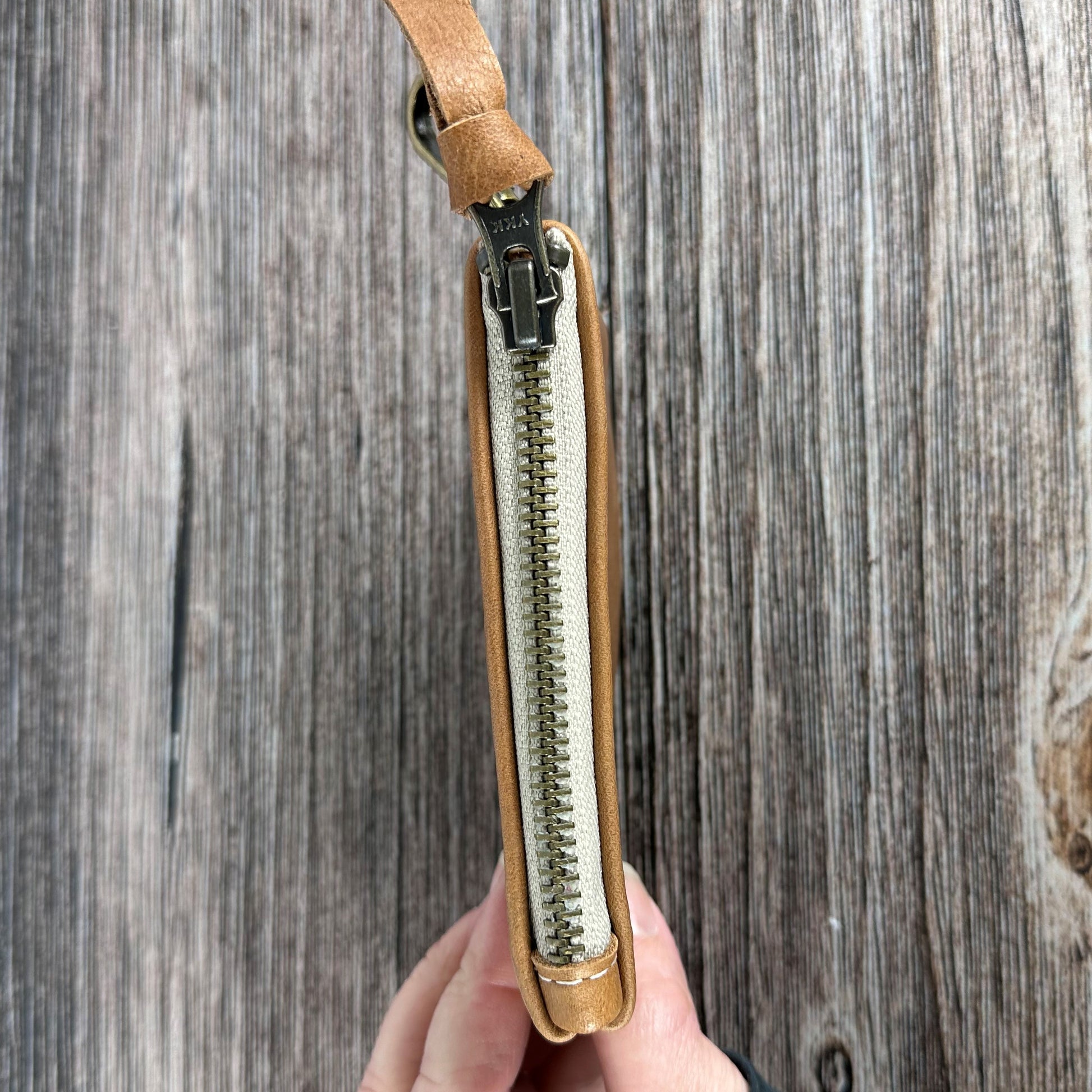 Oak Tan with Antique Brass Hardware West River Wallet squirescanvascreatons.com